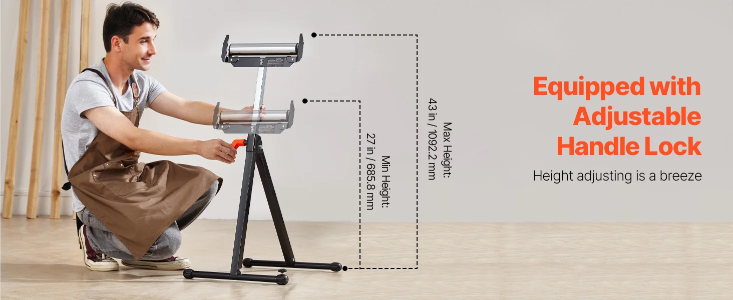 SucceBuy Roller Stand 250 lbs/135 lbs LBC Adjustable Height with 11.5in Polished Steel Roller Head Woodworking Extension Support