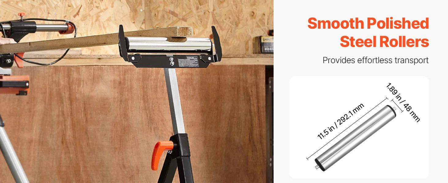 SucceBuy Roller Stand 250 lbs/135 lbs LBC Adjustable Height with 11.5in Polished Steel Roller Head Woodworking Extension Support