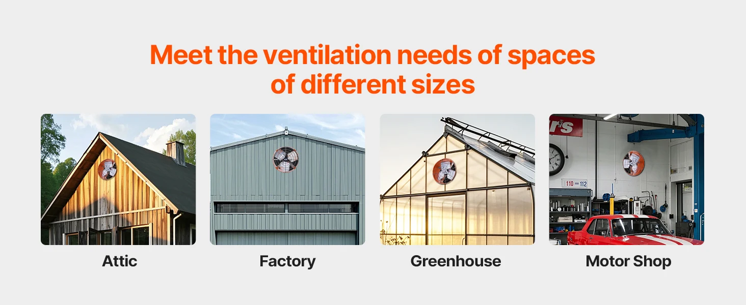 SucceBuy Gable Mount Fan 15 Inch Exhaust Fan w/ Thermostat & Mesh 1650 CFM Cools Up to 2360 Sq.Ft Ventilation to Garage & Orange