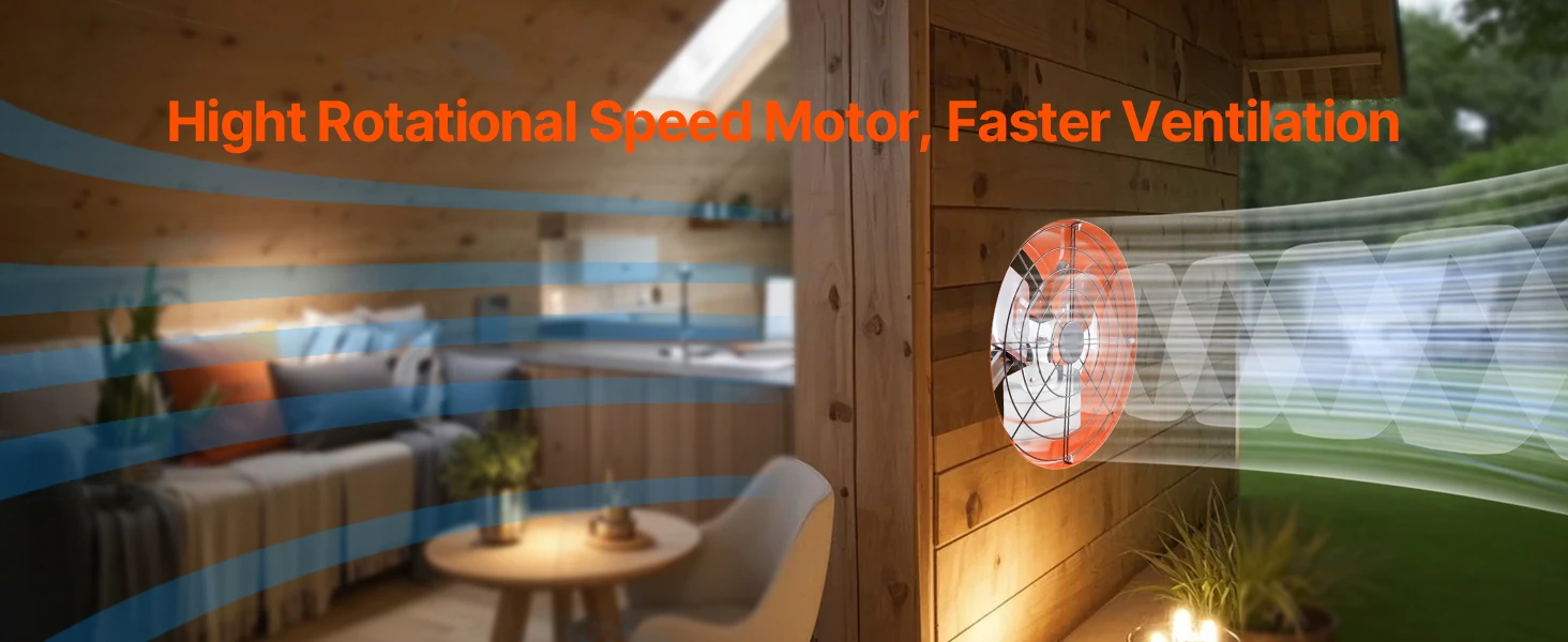 SucceBuy Gable Mount Fan 15 Inch Exhaust Fan w/ Thermostat & Mesh 1650 CFM Cools Up to 2360 Sq.Ft Ventilation to Garage & Orange