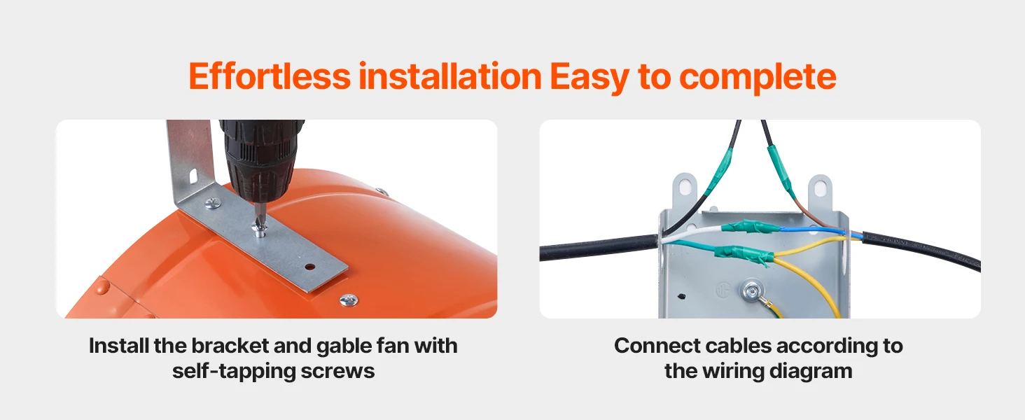 SucceBuy Gable Mount Fan 15 Inch Exhaust Fan w/ Thermostat & Mesh 1650 CFM Cools Up to 2360 Sq.Ft Ventilation to Garage & Orange