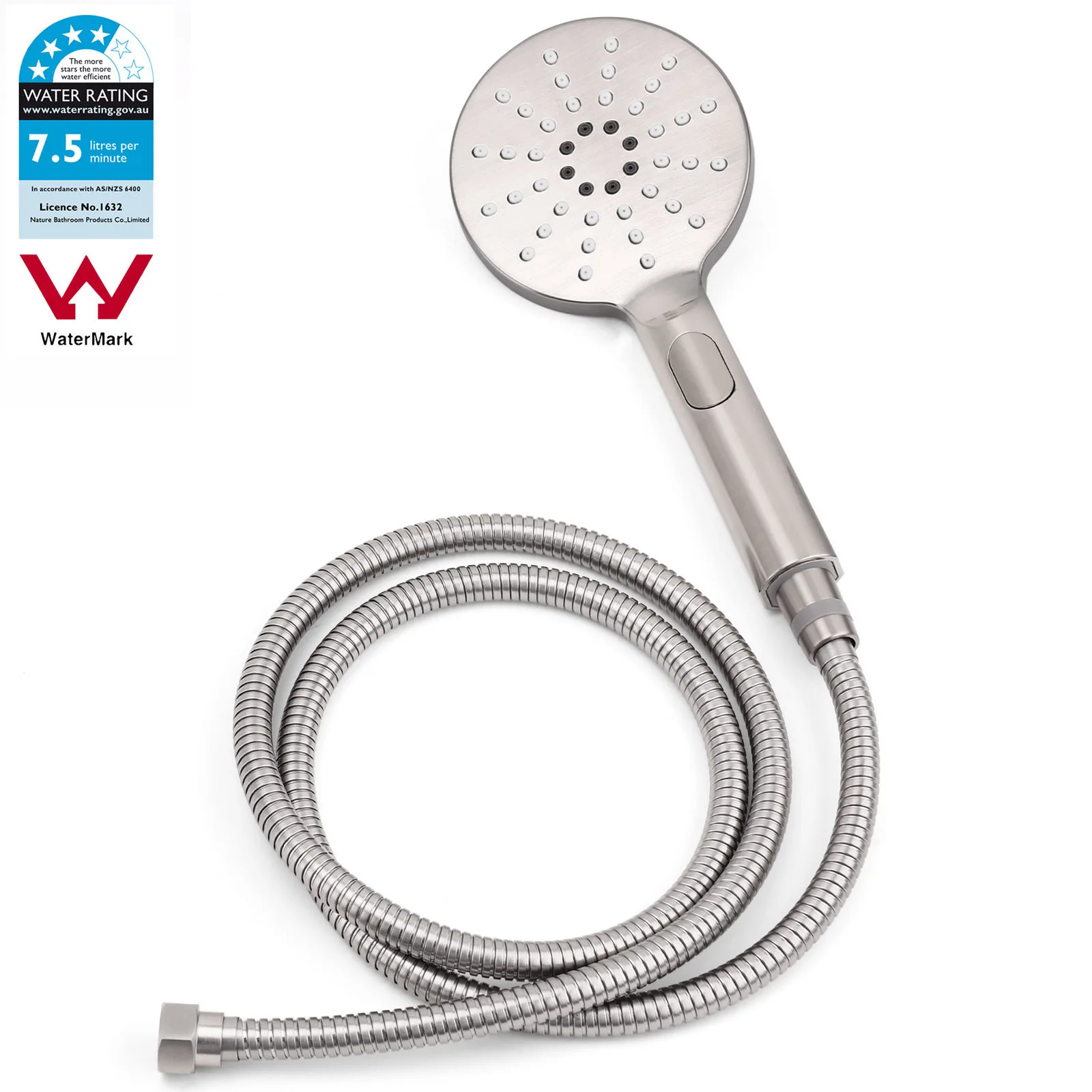 **Sydney Stock** KYLINS WELS Brushed Nickel Round Massage 3-Mode Spray Hand Held Shower Head Rose Bathroom Replacement WaterMark