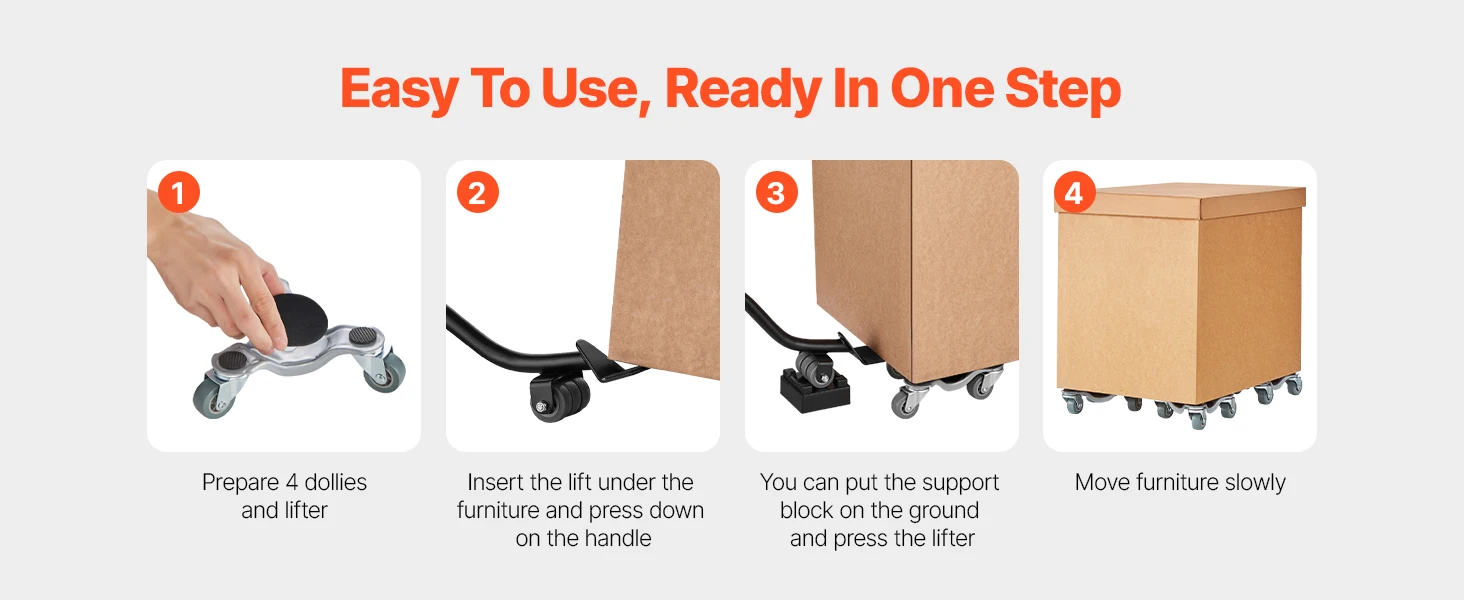 SucceBuy 4 pcs Furniture Dolly Movers with Triangle Swivel Caster & 3 Wheels Fridge Lift Mover Tool Set for Home Appliances Sofa
