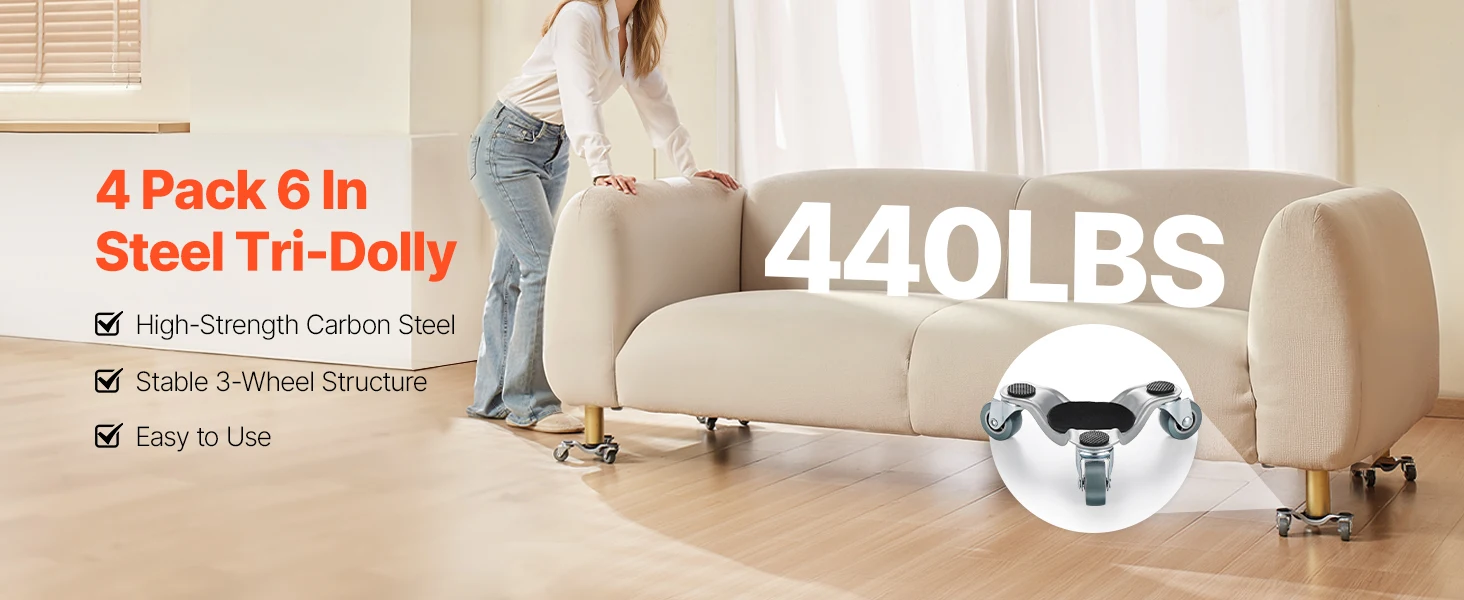 SucceBuy 4 pcs Furniture Dolly Movers with Triangle Swivel Caster & 3 Wheels Fridge Lift Mover Tool Set for Home Appliances Sofa