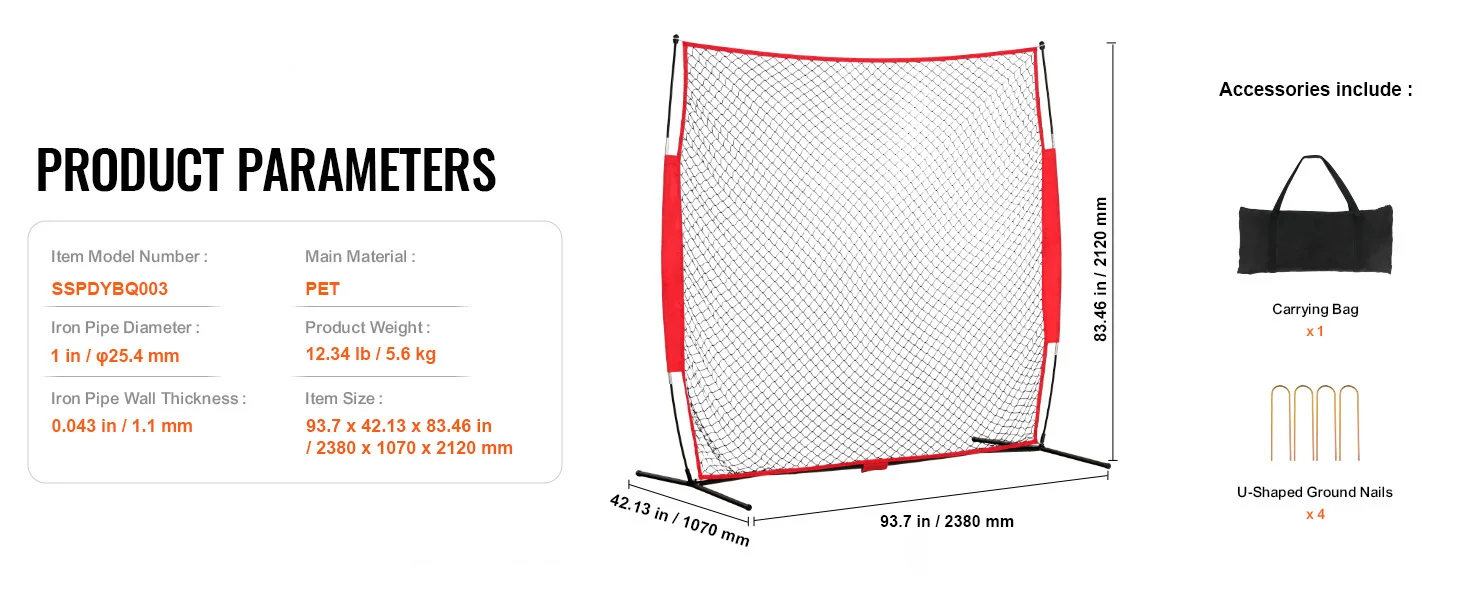SucceBuy Barricade Backstop Net Ball Sport Barrier Netting Practice Equipment with Carry Bag Protect Screen for Training