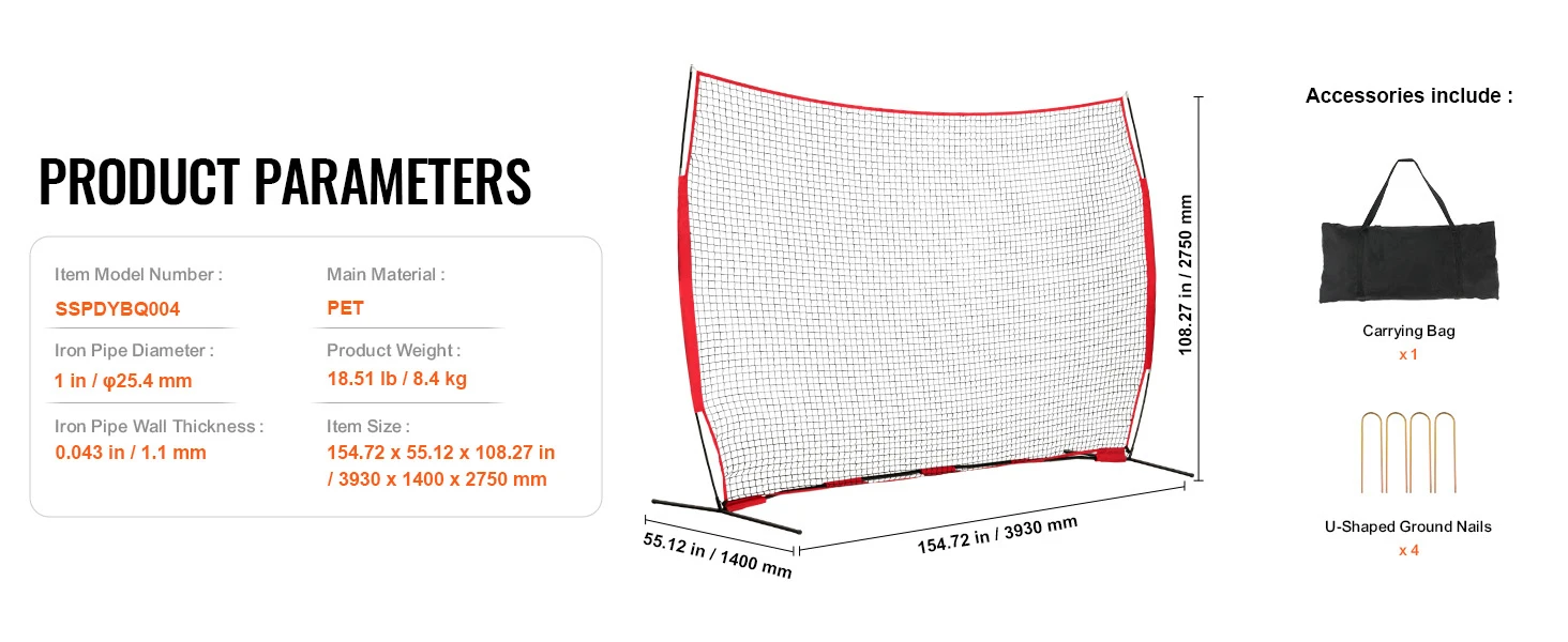 SucceBuy Barricade Backstop Net Ball Sport Barrier Netting Practice Equipment with Carry Bag Protect Screen for Training