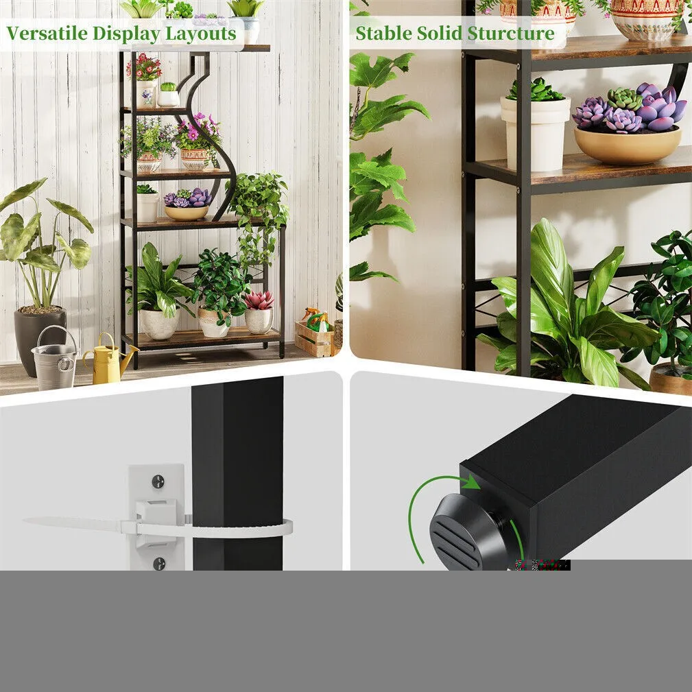 Industrial Vintage 5-Tier Plant Stand, Vertical Flower Shelf with MDF Boards & Metal Frame for Indoor Outdoor Home Decor