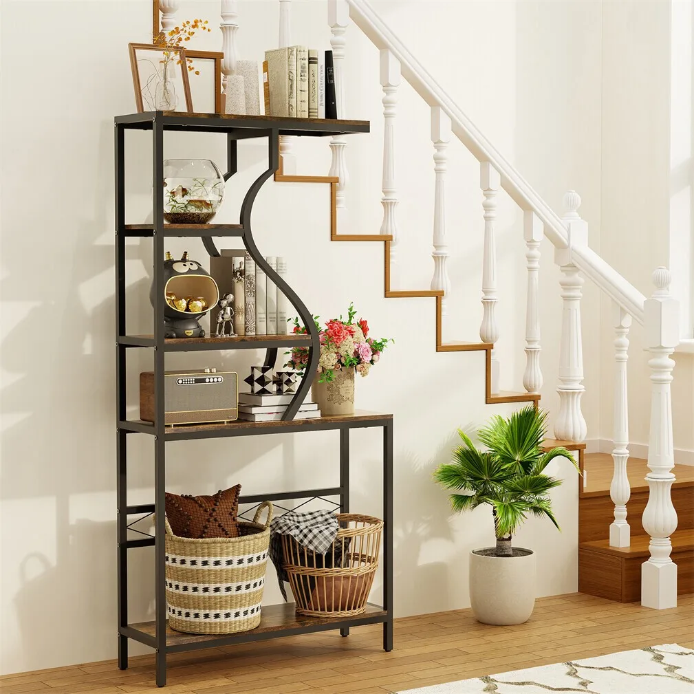 Industrial Vintage 5-Tier Plant Stand, Vertical Flower Shelf with MDF Boards & Metal Frame for Indoor Outdoor Home Decor
