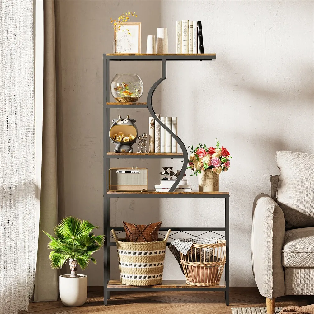Industrial Vintage 5-Tier Plant Stand, Vertical Flower Shelf with MDF Boards & Metal Frame for Indoor Outdoor Home Decor