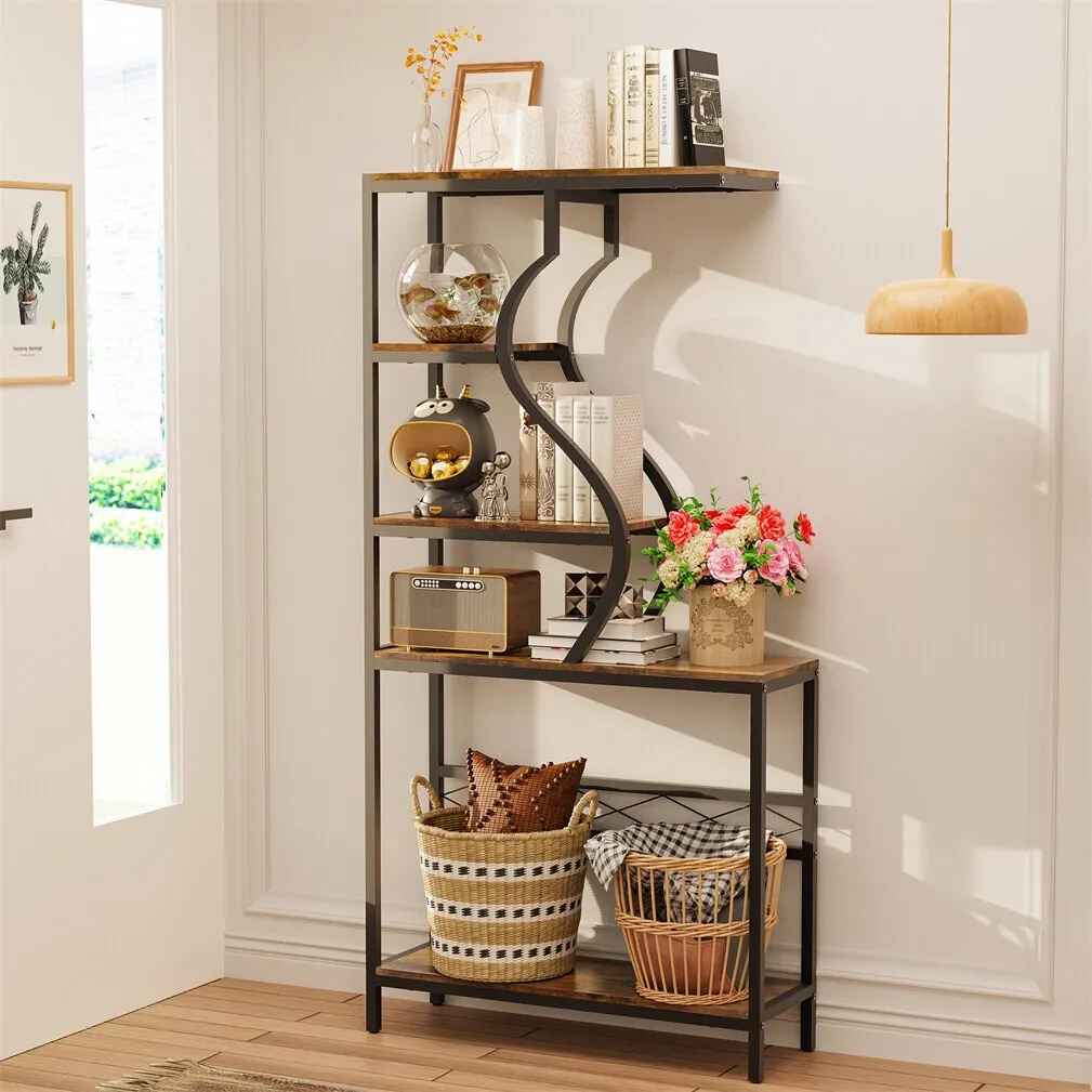 Industrial Vintage 5-Tier Plant Stand, Vertical Flower Shelf with MDF Boards & Metal Frame for Indoor Outdoor Home Decor