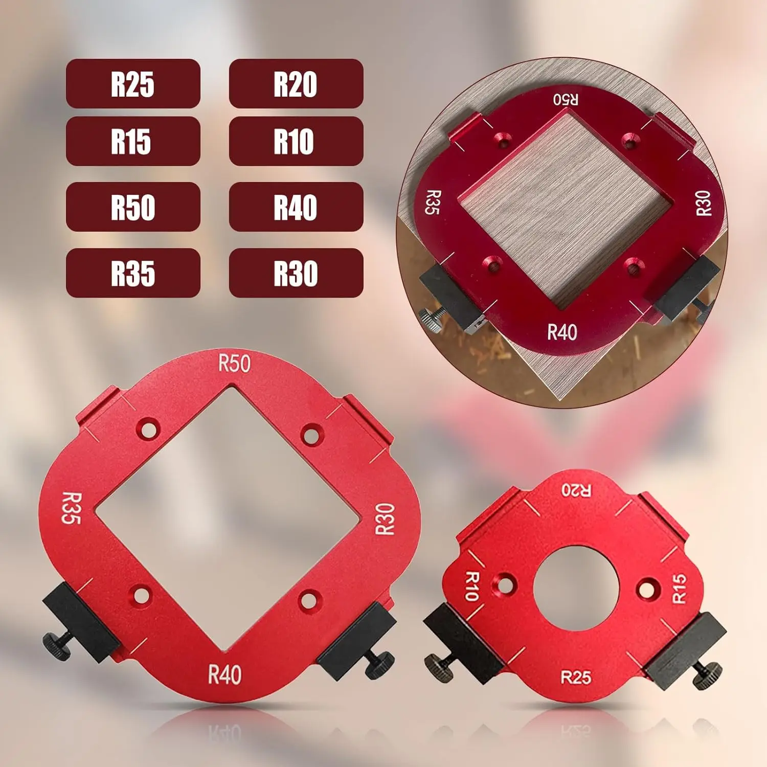 4in1 Woodworking Router Arcs Angle Positioning Template Corner Radius Routers R10-R50 Radius Jig Woodworking Positioning Tool