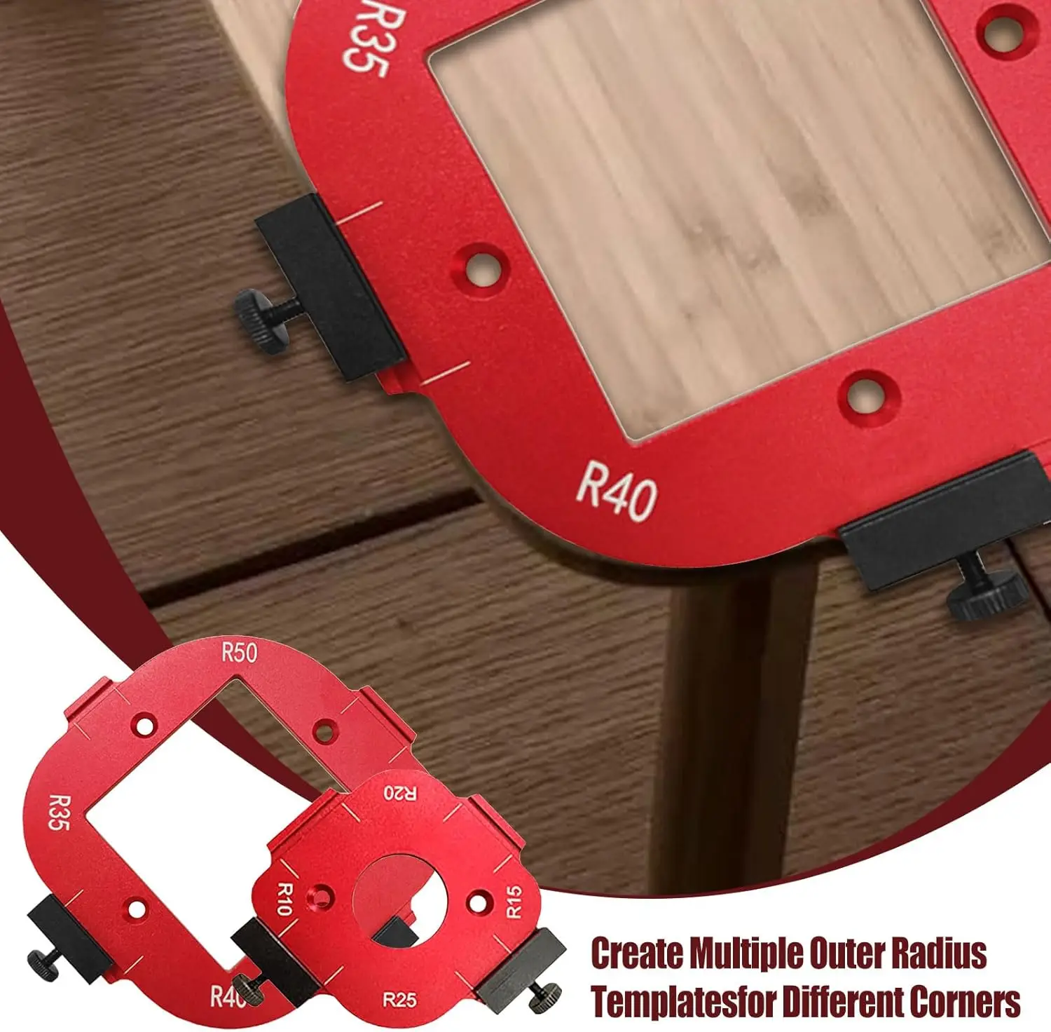 4in1 Woodworking Router Arcs Angle Positioning Template Corner Radius Routers R10-R50 Radius Jig Woodworking Positioning Tool