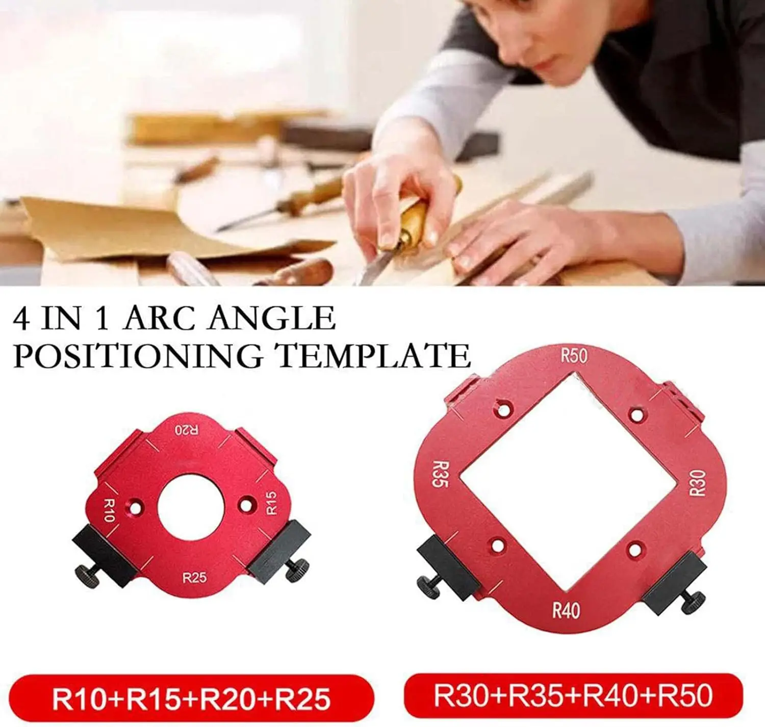 4in1 Woodworking Router Arcs Angle Positioning Template Corner Radius Routers R10-R50 Radius Jig Woodworking Positioning Tool