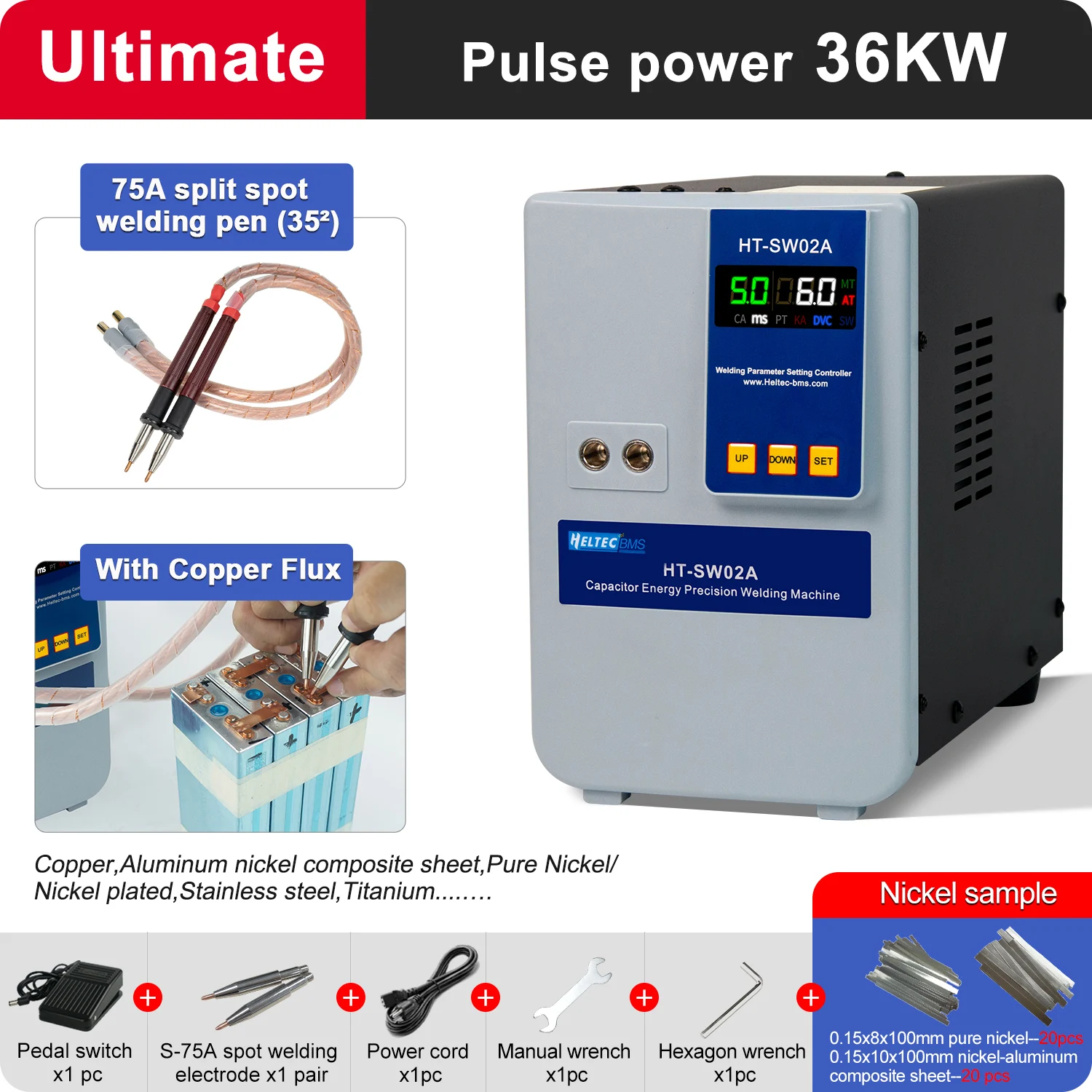 HELTEC 12KW 21KW 36KW 42KW High-Efficiency Battery Spot Welder with Pneumatic Capacitor Storage for Nickel/Aluminum/18650