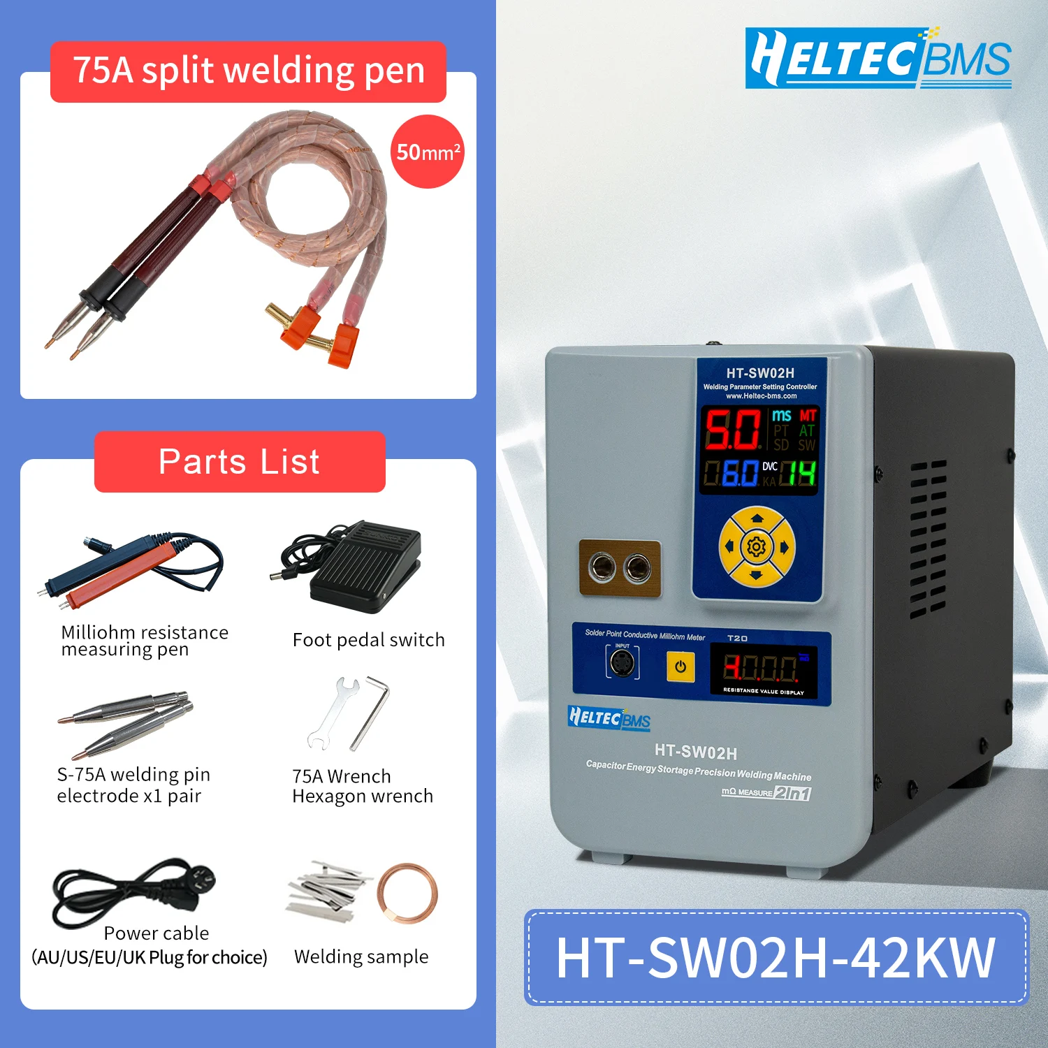 HELTEC 12KW 21KW 36KW 42KW High-Efficiency Battery Spot Welder with Pneumatic Capacitor Storage for Nickel/Aluminum/18650