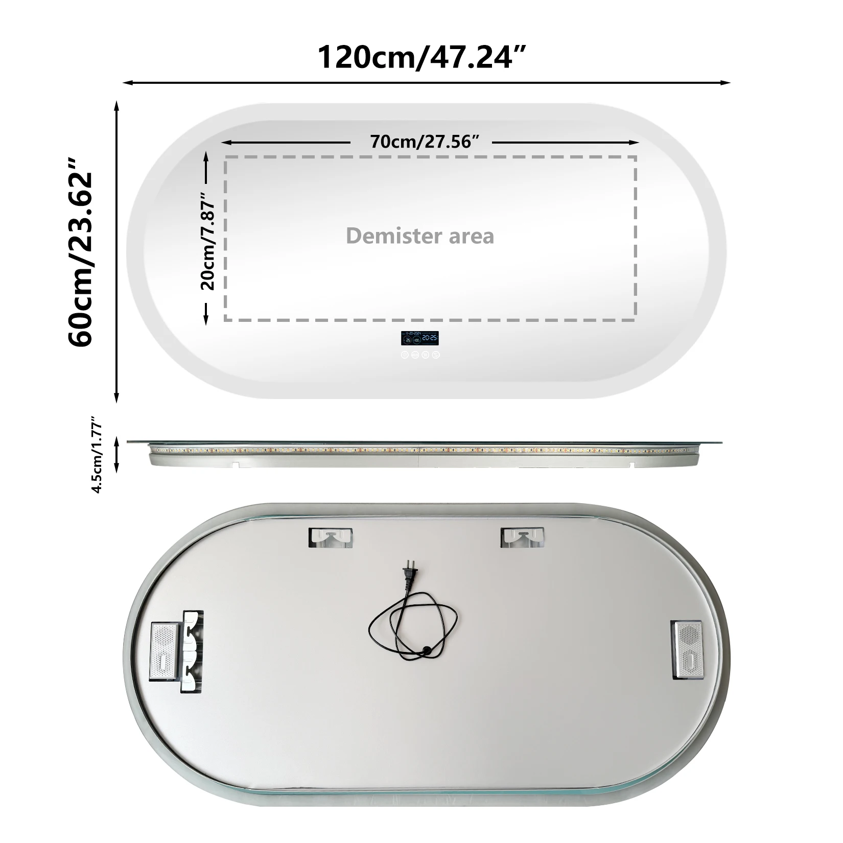 Oval LED Bathroom Mirror with Lights, Anti-Fog, Bluetooth Speaker, 3 Colors Temperature Dimmable Lighted Mirrors Waterproof