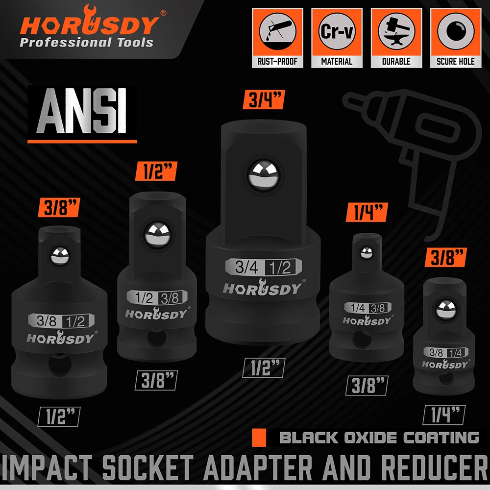 HORUSDY 5Pcs Impact Socket Adapter Set Socket Reducer 1/4 3/8 1/2 Inch Drive