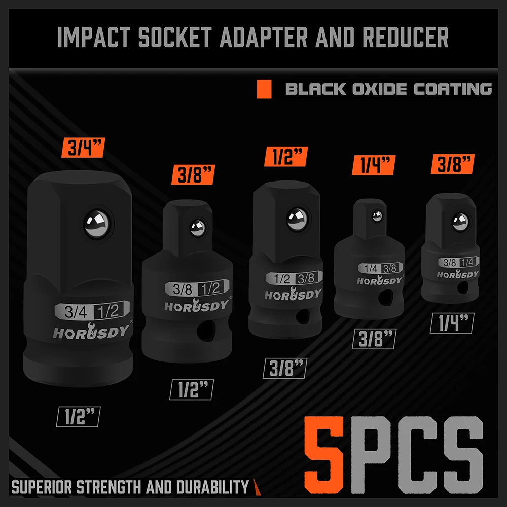 HORUSDY 5Pcs Impact Socket Adapter Set Socket Reducer 1/4 3/8 1/2 Inch Drive