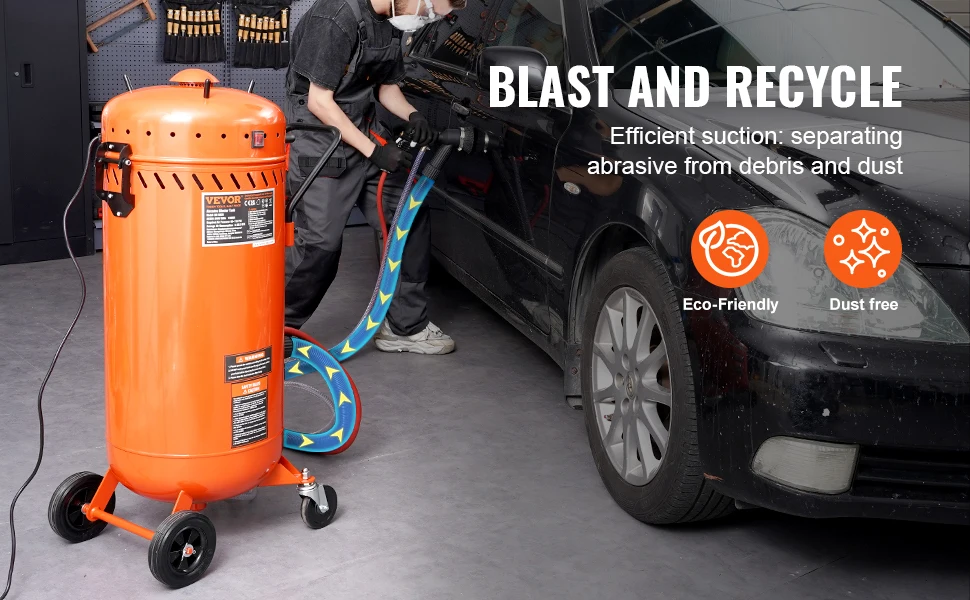 SucceBuy 28 Gallon Vacuum Sand Blaster Dustless with Built-in 1200 W Vacuum System for Dust Control Abrasive Recycle 60-110 PSI