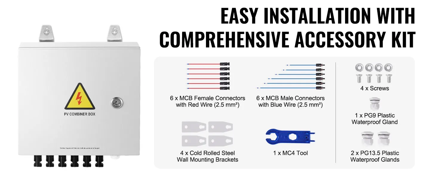SucceBuy PV Combiner Box 4 String / 6 String Solar Combiner Box 10A / 15A Rated Current Fuse to On/Off Grid Solar Panel System