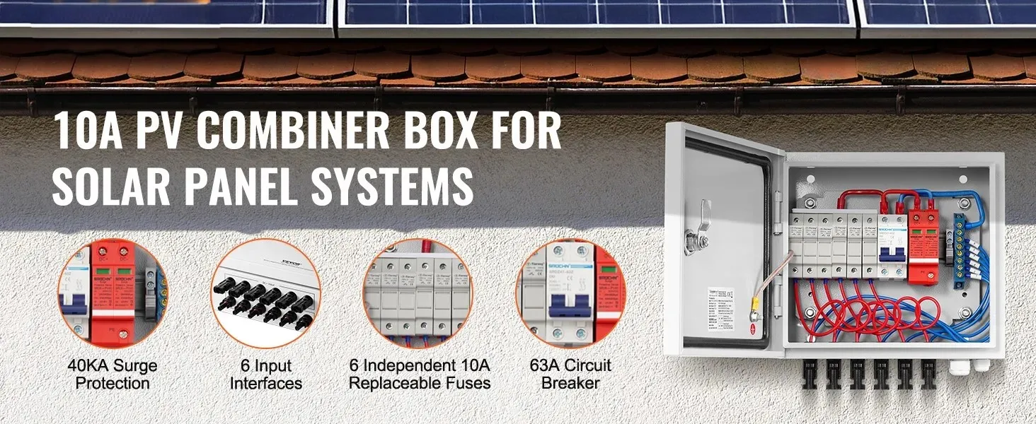 SucceBuy PV Combiner Box 4 String / 6 String Solar Combiner Box 10A / 15A Rated Current Fuse to On/Off Grid Solar Panel System