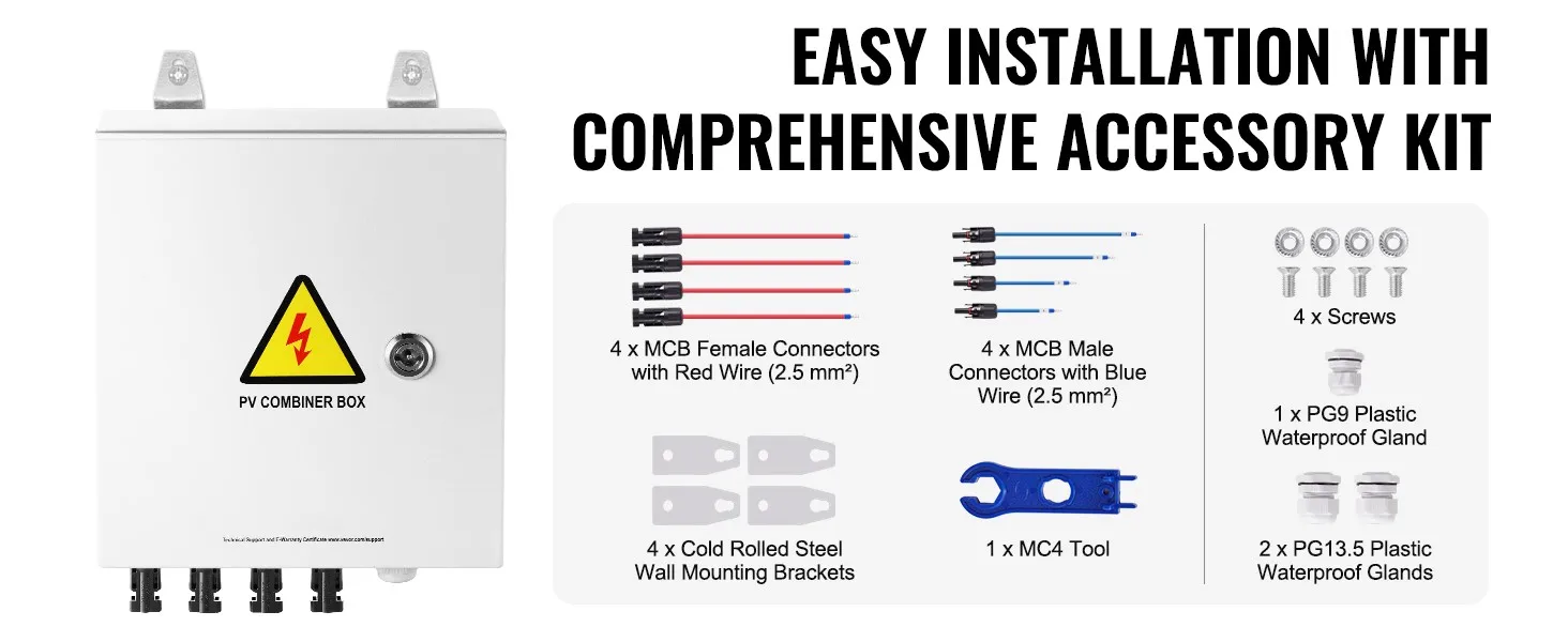 SucceBuy PV Combiner Box 4 String / 6 String Solar Combiner Box 10A / 15A Rated Current Fuse to On/Off Grid Solar Panel System