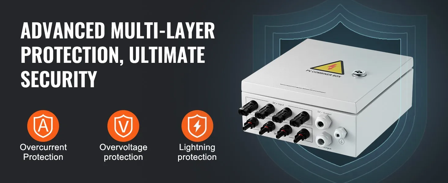 SucceBuy PV Combiner Box 4 String / 6 String Solar Combiner Box 10A / 15A Rated Current Fuse to On/Off Grid Solar Panel System