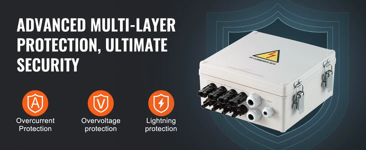 SucceBuy PV Combiner Box 4 String / 6 String Solar Combiner Box 10A / 15A Rated Current Fuse to On/Off Grid Solar Panel System
