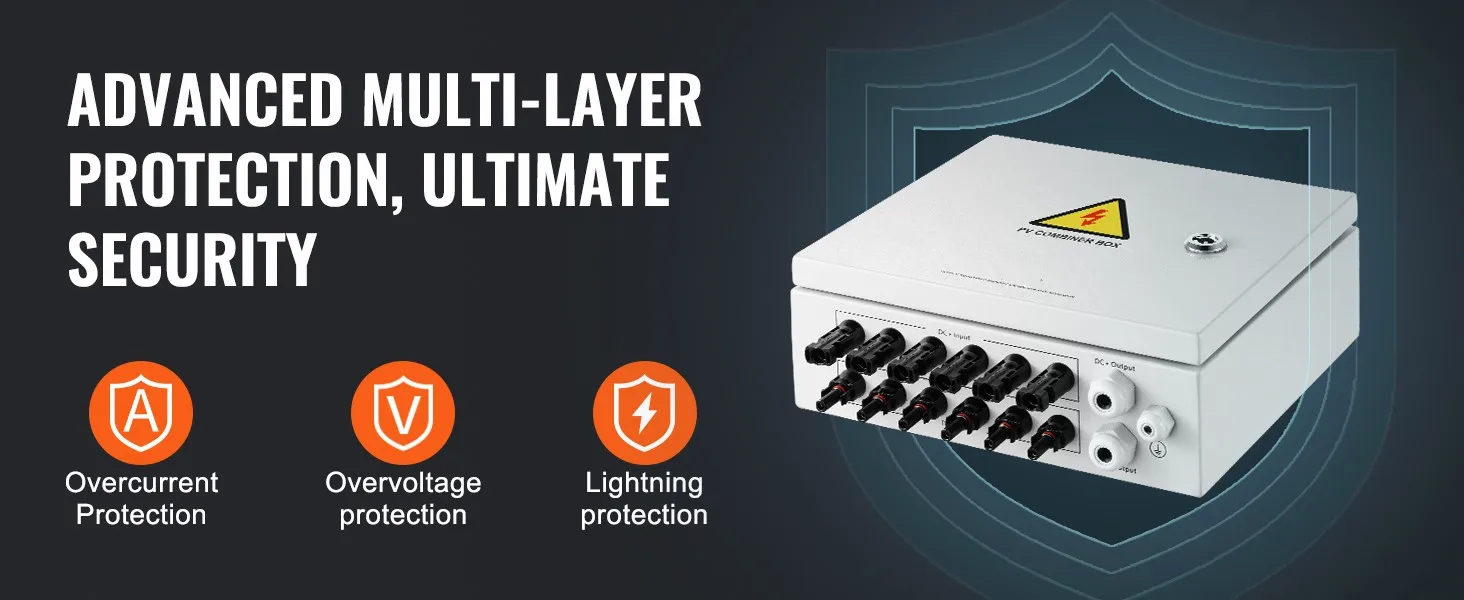 SucceBuy PV Combiner Box 4 String / 6 String Solar Combiner Box 10A / 15A Rated Current Fuse to On/Off Grid Solar Panel System