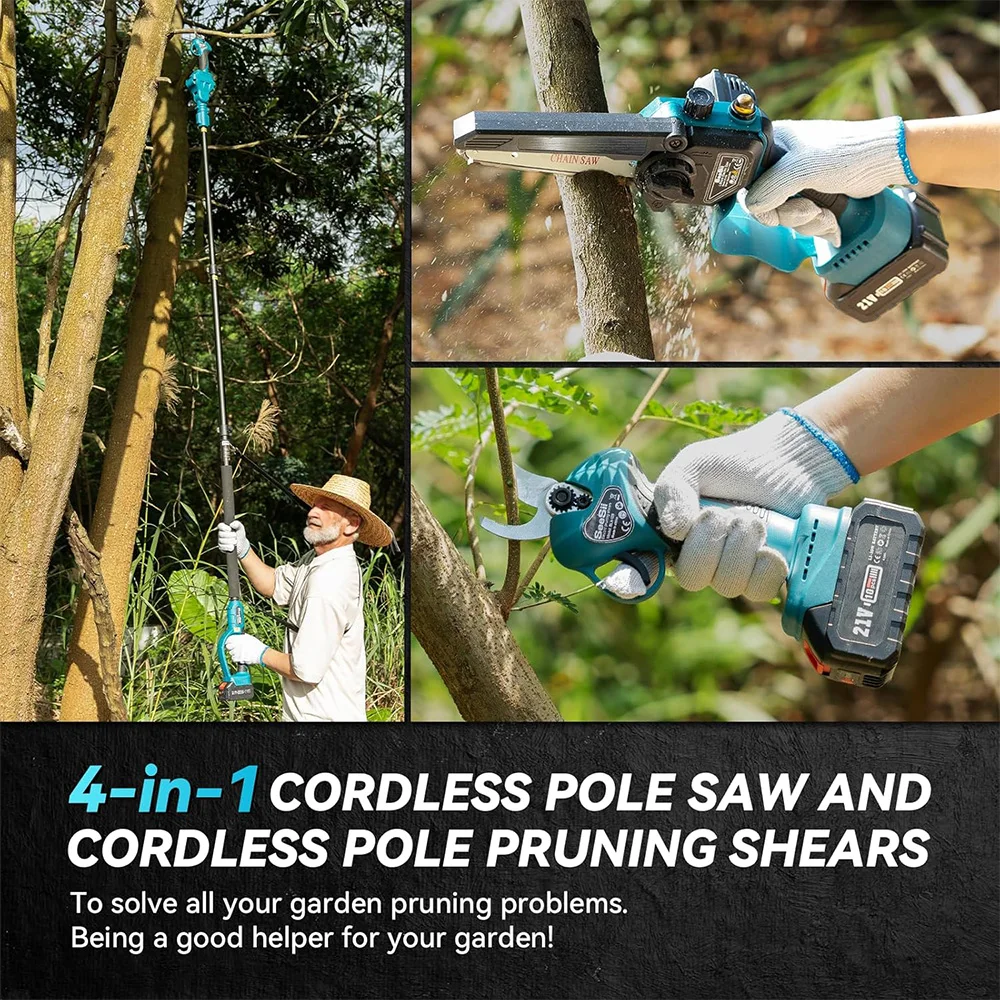 Seesii 3-in-1 Brushless Telescoping Pole High Branch Scissors Electric Chainsaw Garden Pruning Tools For Makita 18V Battery Pin