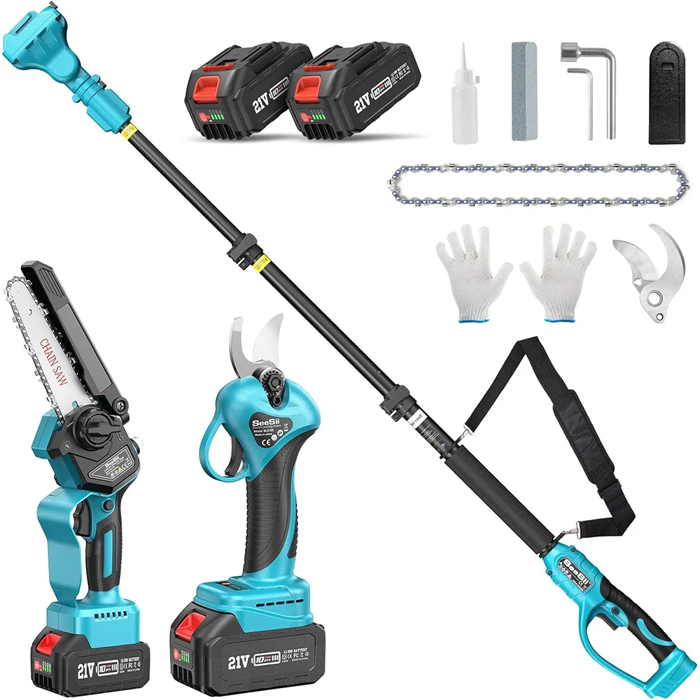 Seesii 3-in-1 Brushless Telescoping Pole High Branch Scissors Electric Chainsaw Garden Pruning Tools For Makita 18V Battery Pin