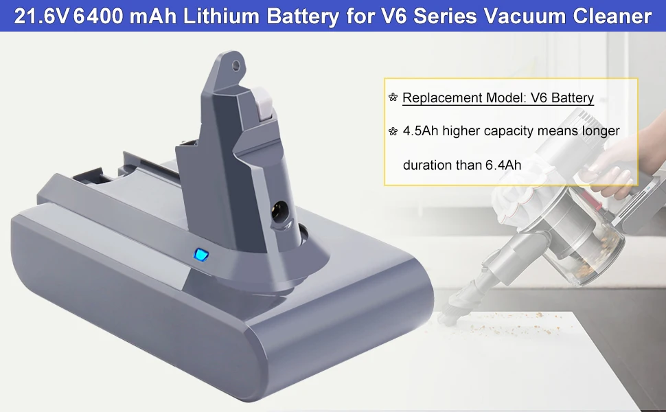 1/2/4Pcs 6.4Ah V6 Battery Replace for Dayson 21.6V battery Pin Compatible with Animal/Fluffy SV03 SV09 DC59 DC61 Vacuum Cleaner