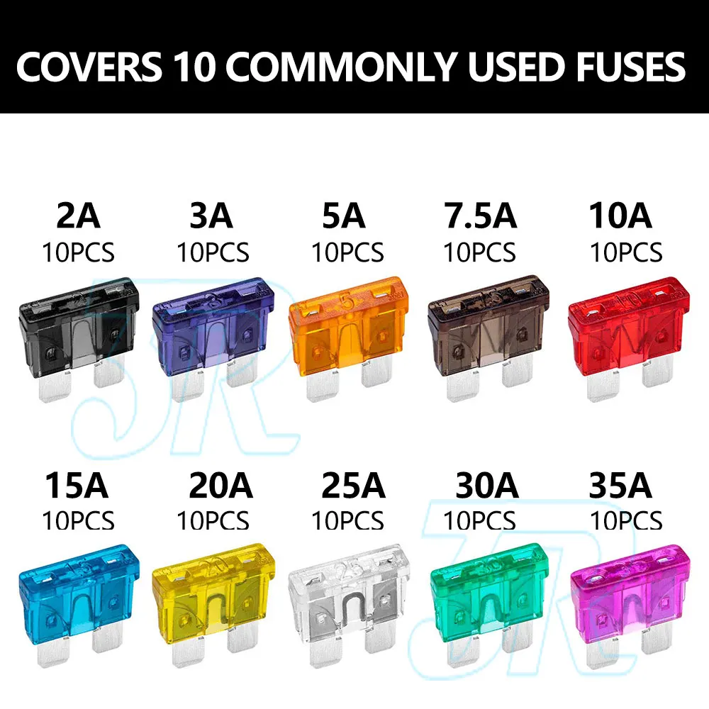 100x Standard Blade Auto Car Assorted Fuses Sets Assortment Kits 2A-35A W/ Box