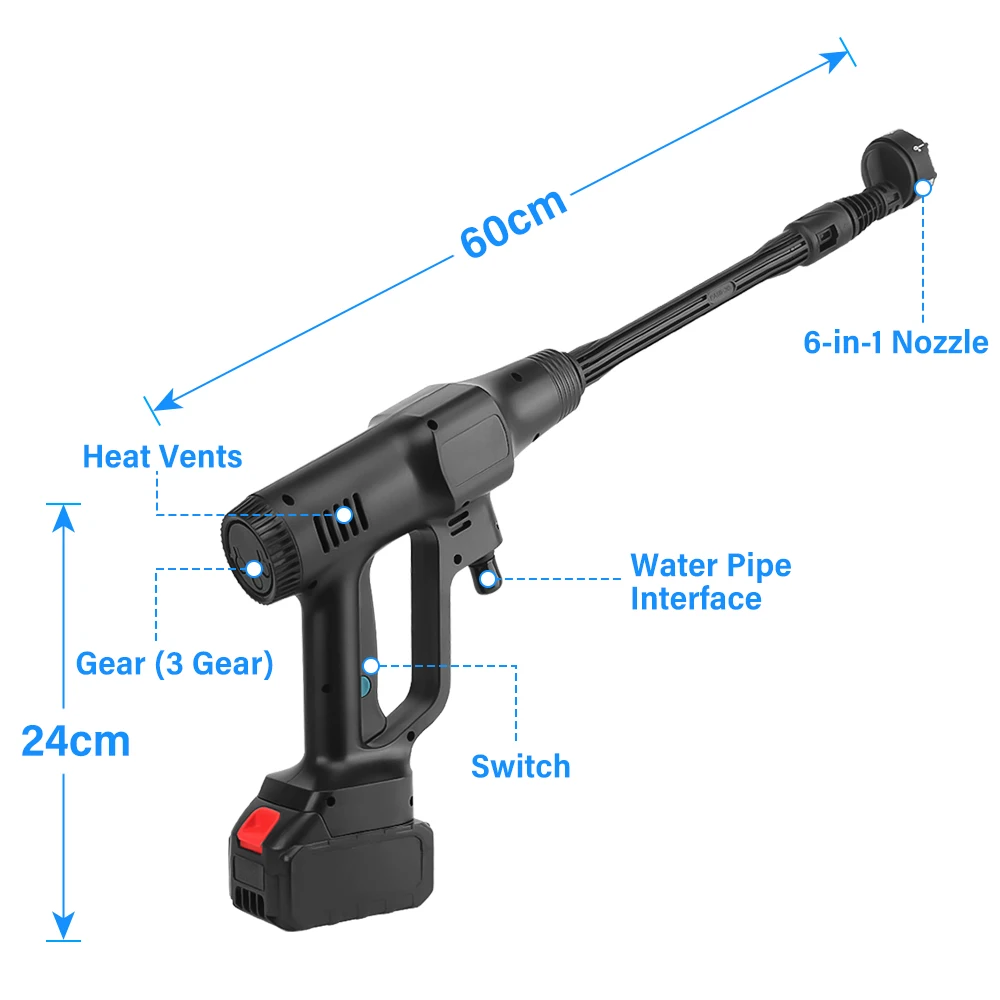 6 in1 Brushless Electric High Pressure Washer Cordless 80Bar Car Garden Water Gun