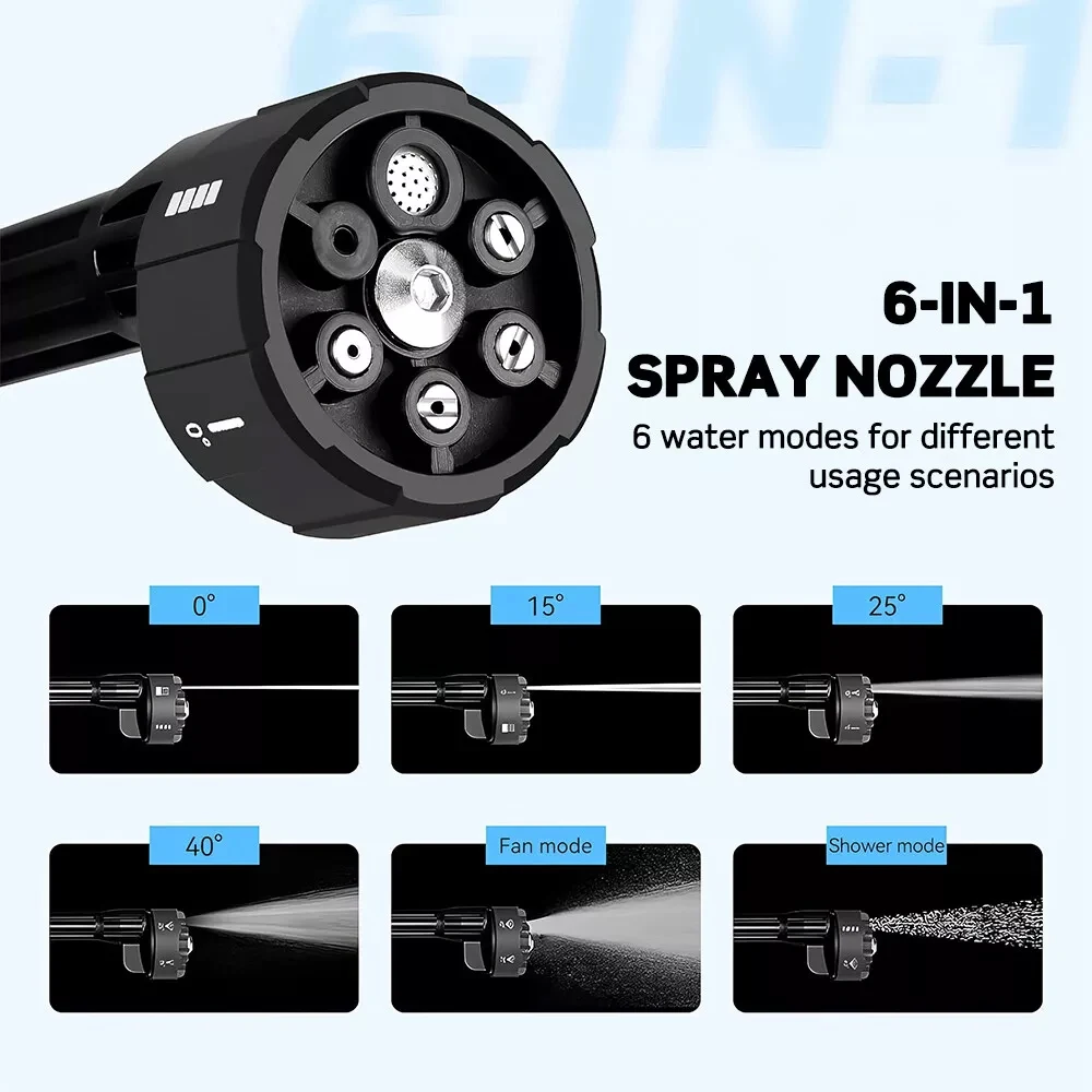 6 in1 Brushless Electric High Pressure Washer Cordless 80Bar Car Garden Water Gun