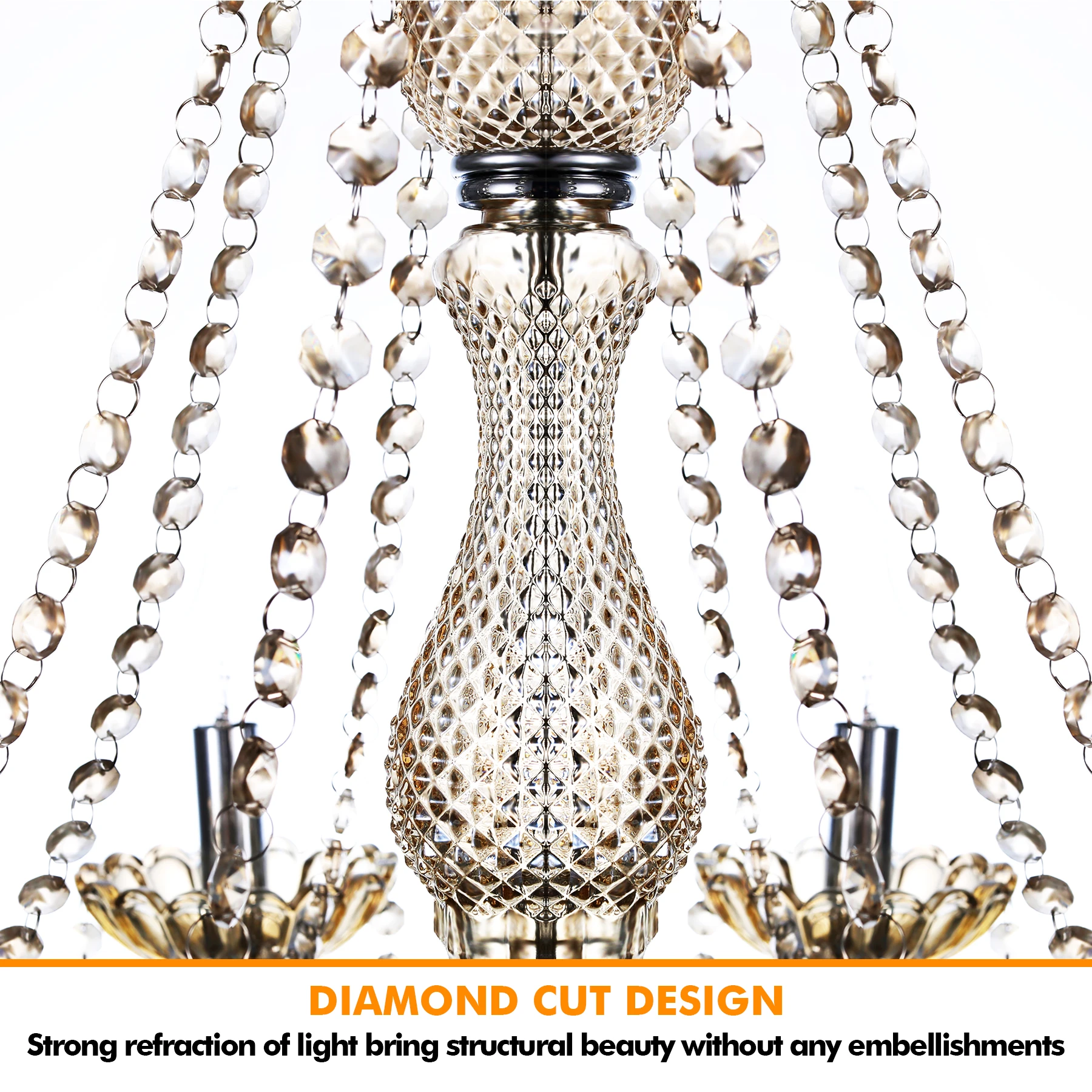 8-Light K5 Crystal Chandelier Cognac Color Crystal Ceiling Lamp Modern Luxury Indoor Lighting Fixture For Home Decor