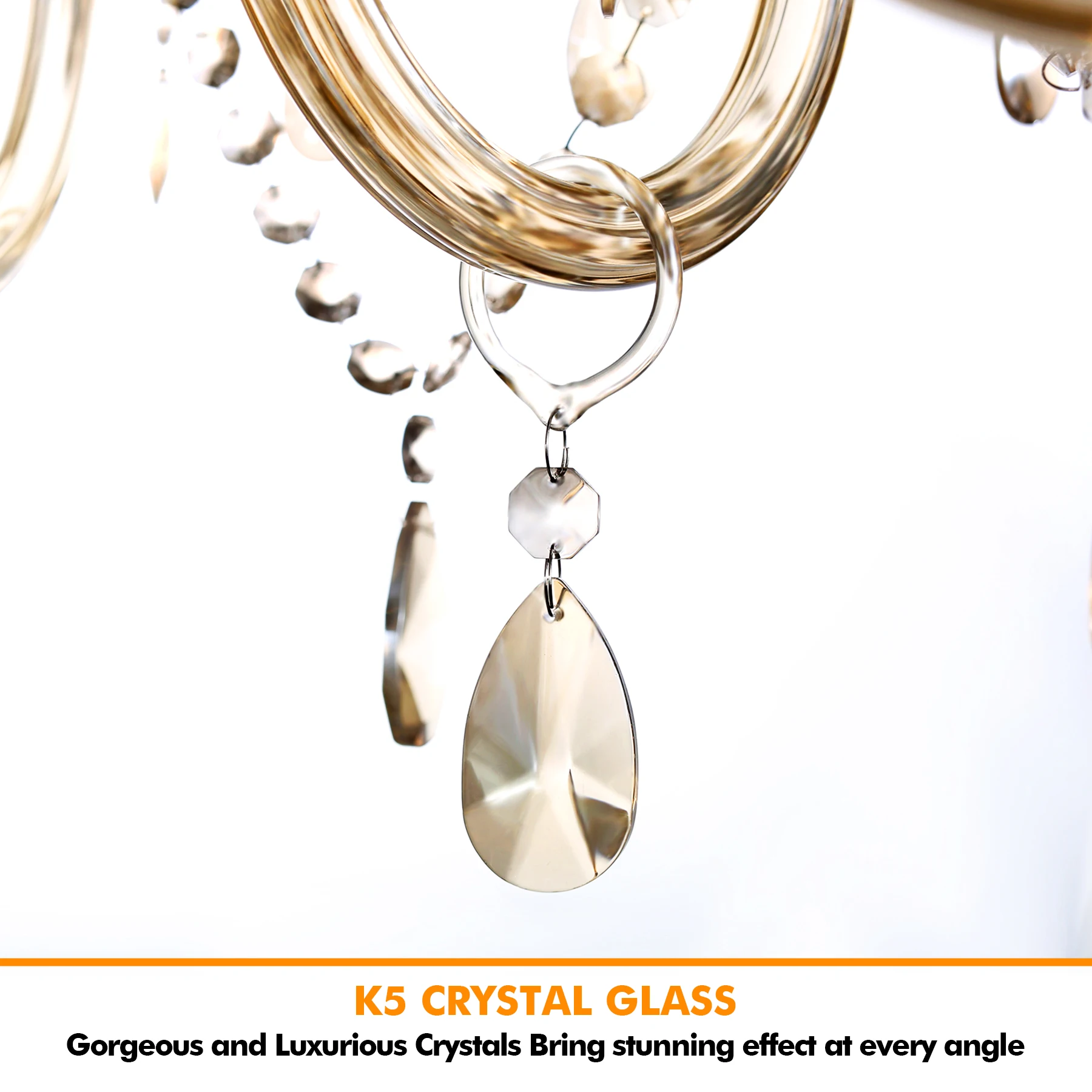 8-Light K5 Crystal Chandelier Cognac Color Crystal Ceiling Lamp Modern Luxury Indoor Lighting Fixture For Home Decor