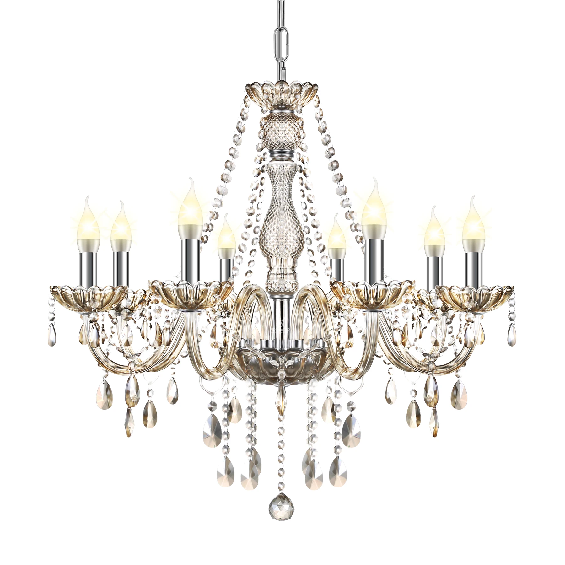 8-Light K5 Crystal Chandelier Cognac Color Crystal Ceiling Lamp Modern Luxury Indoor Lighting Fixture For Home Decor