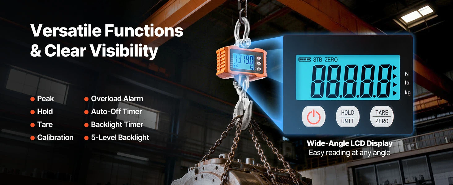 SucceBuy 1000kg/2000kg Digital Hanging Scale Portable with Remote Control Factory Crane Scale LCD Backlight Industrial Scales