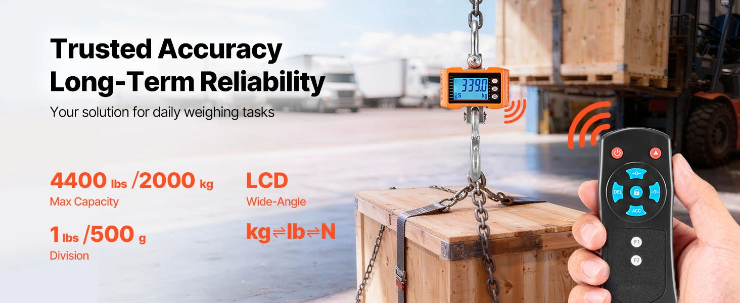 SucceBuy 1000kg/2000kg Digital Hanging Scale Portable with Remote Control Factory Crane Scale LCD Backlight Industrial Scales
