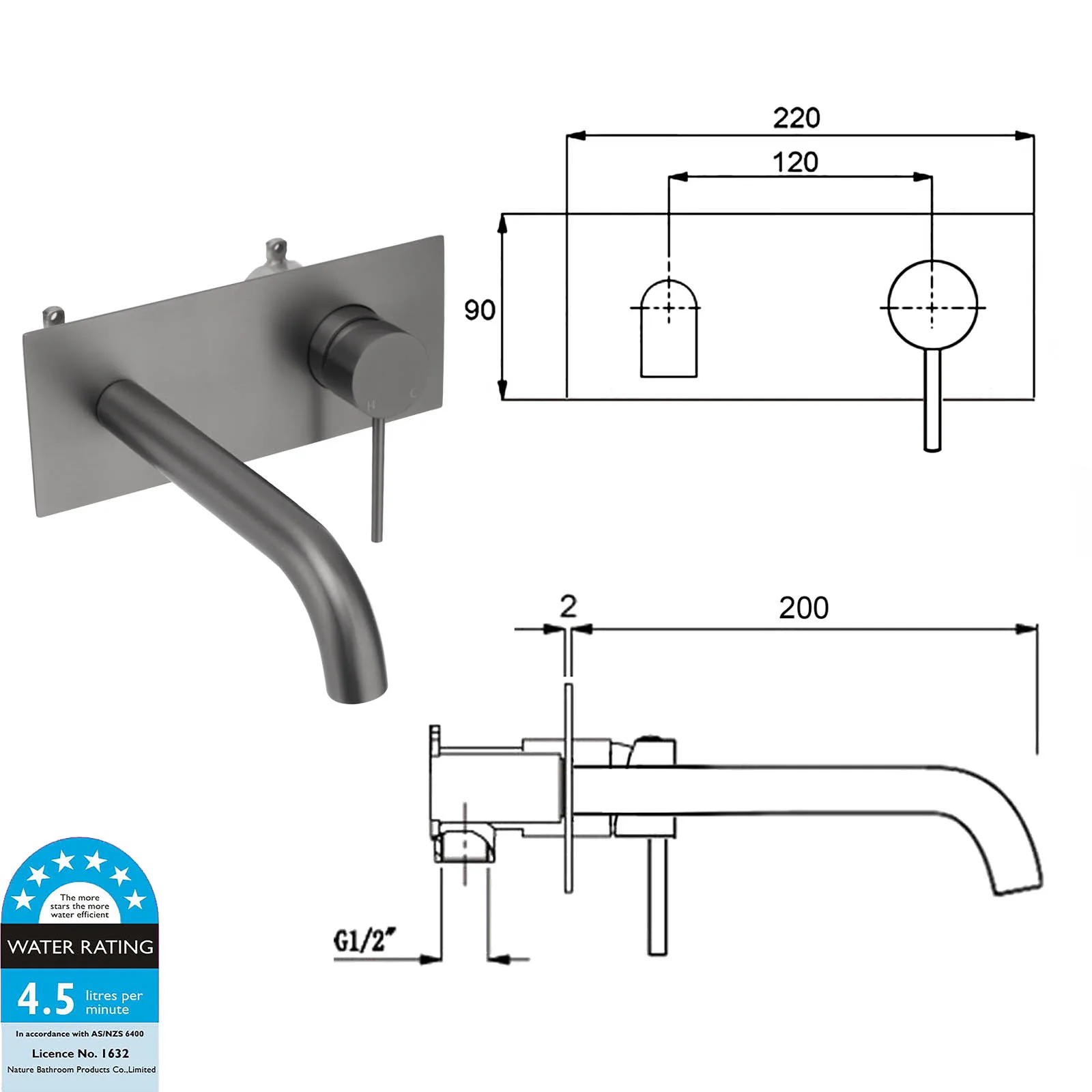 **Sydney Stock** KYLINS Round Vanity Faucet Wall Basin Mixer Tap Brushed Nickel Gold Black Gun Metal Chrome WaterMark Wels