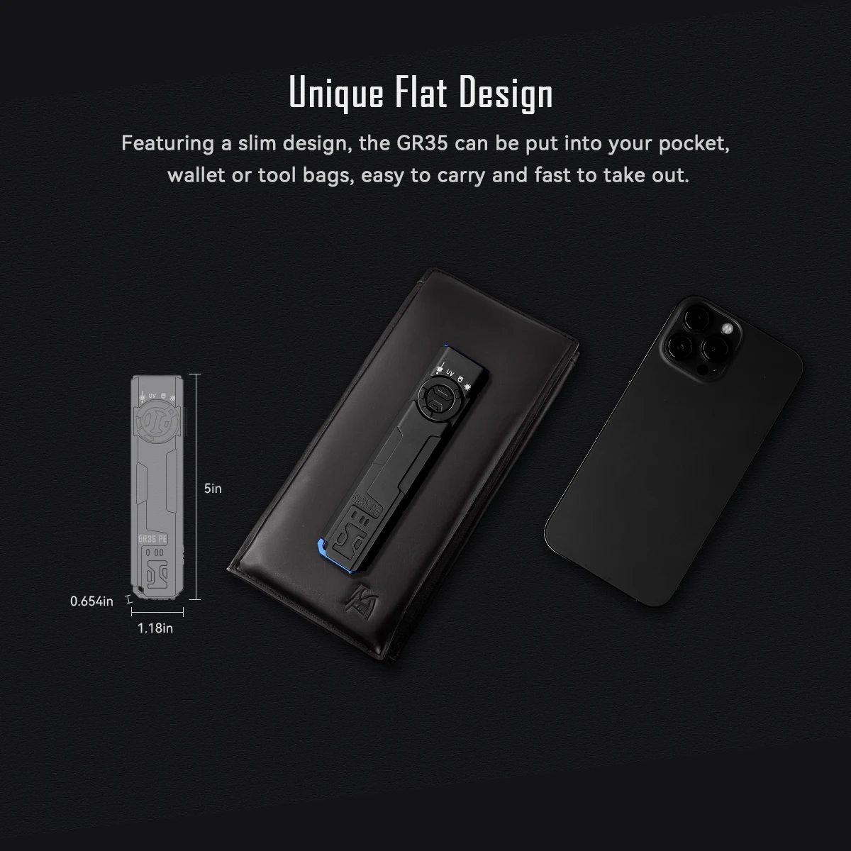 IMALENT GR35 EDC Tactical Flashlight 2800 Lumen Rechargeable Slim Flat Shape with Floodlight Strobe Modes Portable Pocket Light
