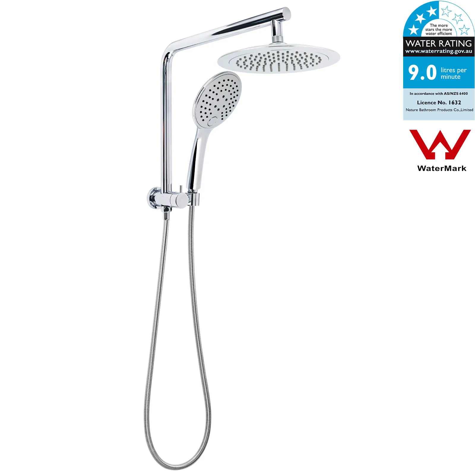 **Sydney Stock** KYLINS Brushed Gold Gun Metal Chrome Black 2 In 1 Rain Shower Head Set Wall Arm Twin Head Combo WELS WATERMARK