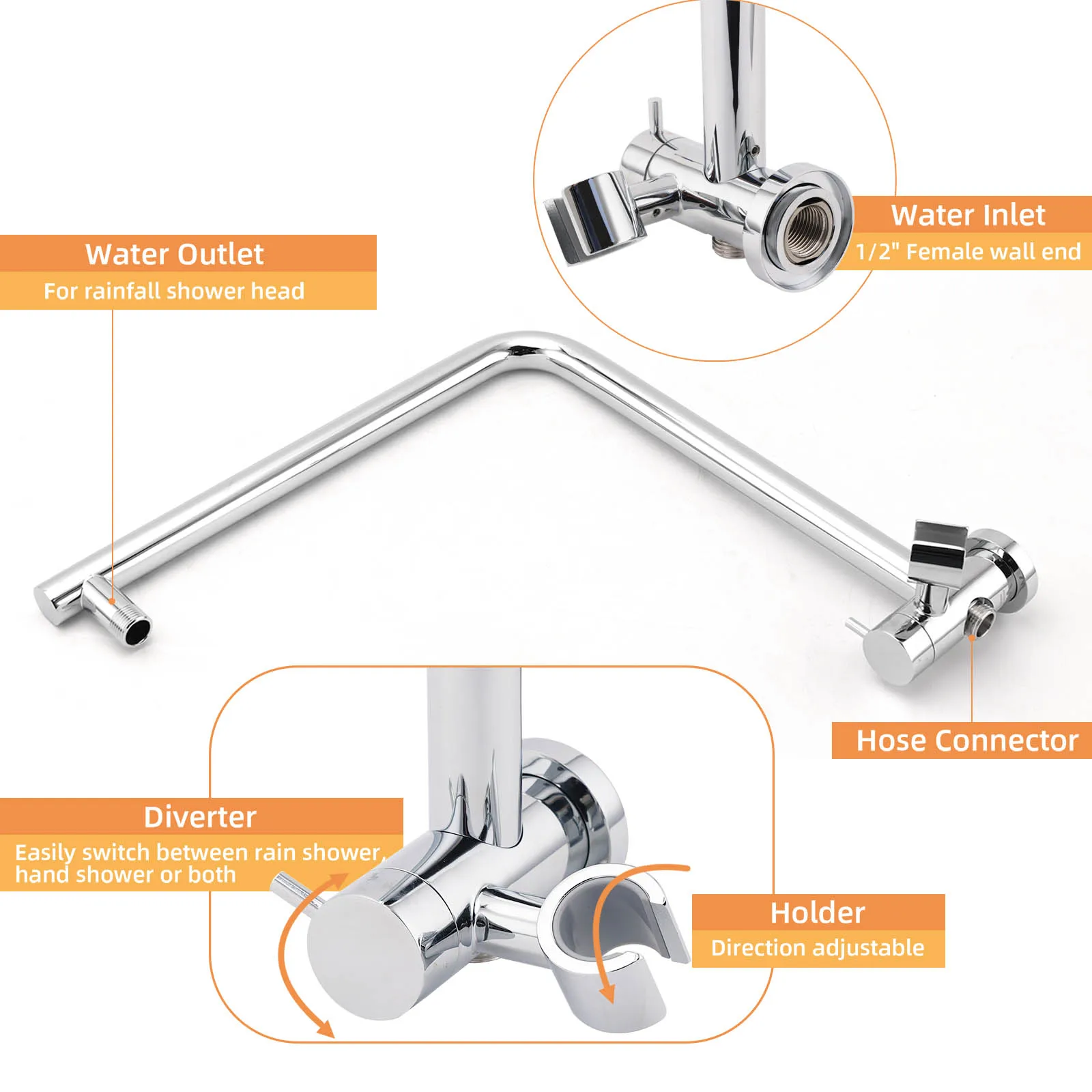 **Sydney Stock** KYLINS Brushed Gold Gun Metal Chrome Black 2 In 1 Rain Shower Head Set Wall Arm Twin Head Combo WELS WATERMARK