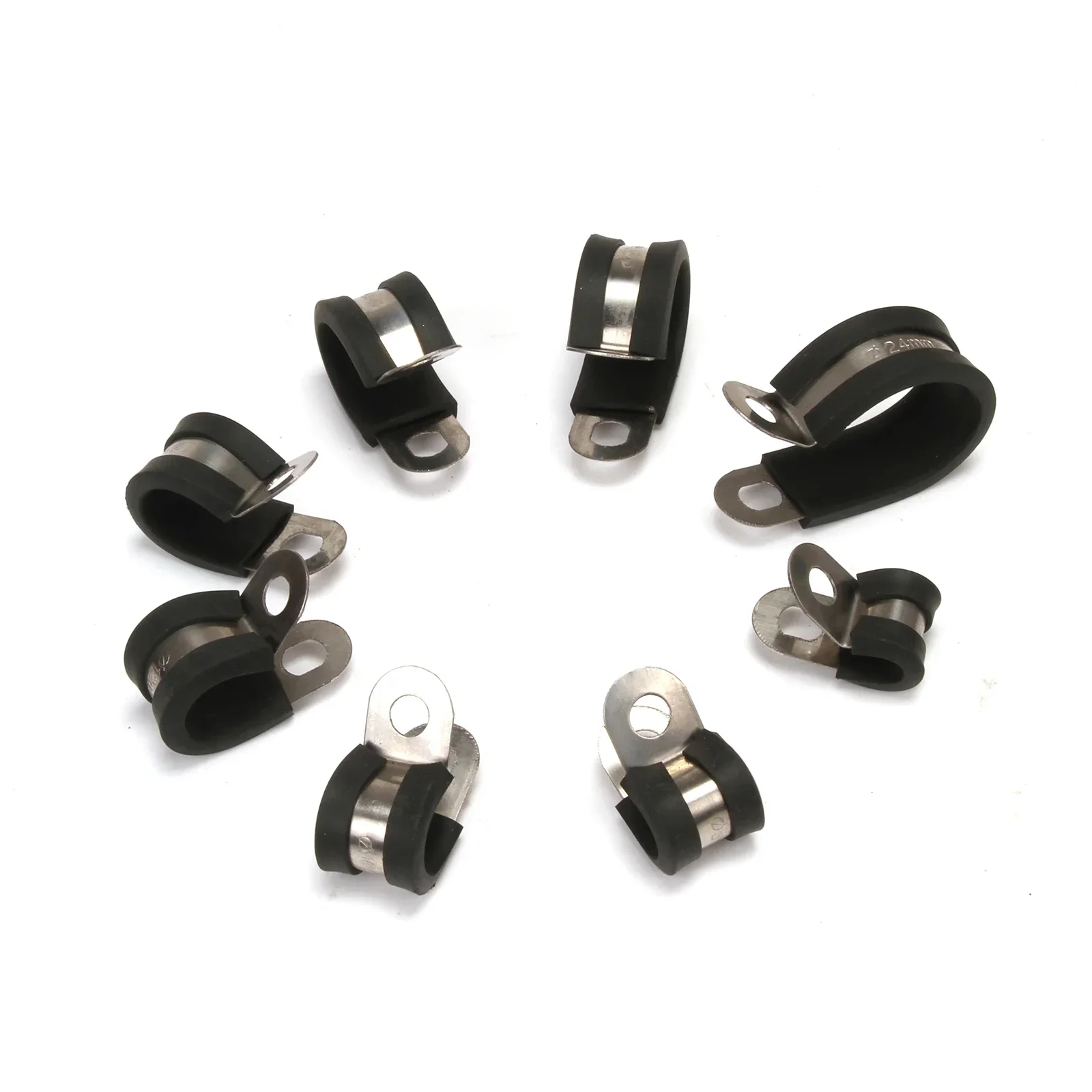 10pc Rubber Lined P Clips Cable Mounting Hose Pipe Clamp Fixing Pipes Stainless Steel Hardware Fasteners 6/8/10/12/14/16/20/24mm