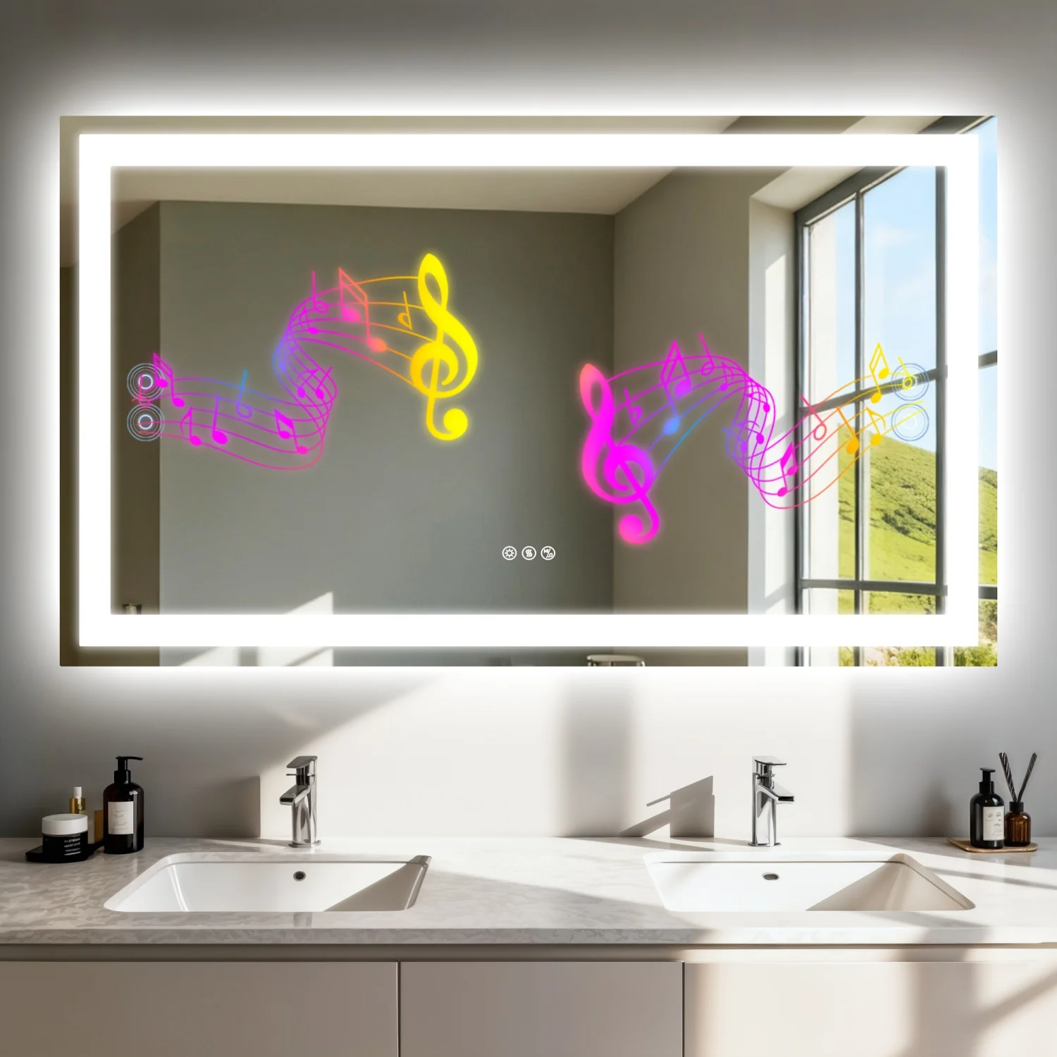50/60/100/120cm LED Bathroom Mirror Built-in Bluetooth Speaker Anti-Fog Dimmable Backlit Lighted Vanity Makeup Waterproof