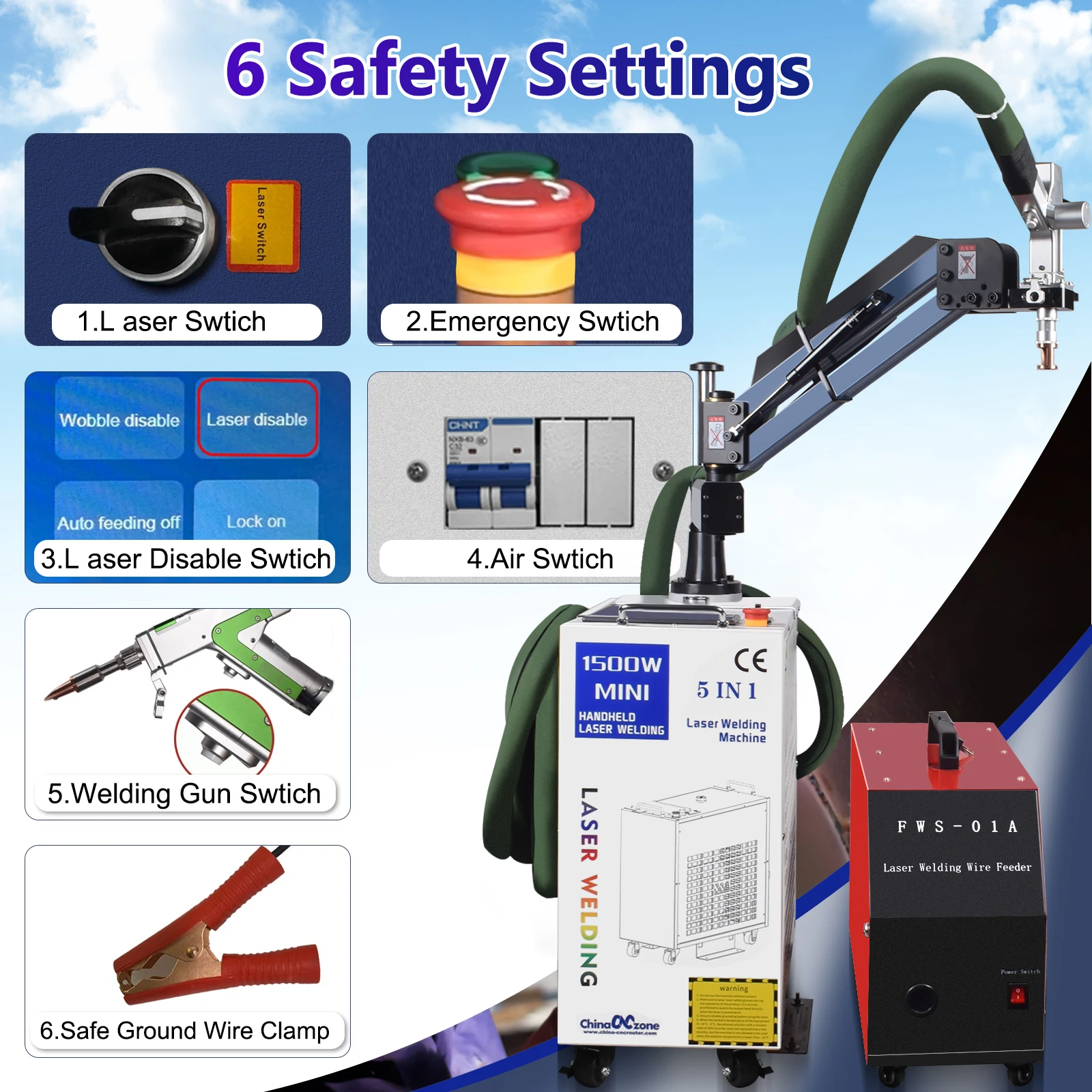 2000W Double Pendulum 6-in-1 Fiber Laser Battery Welding Cleaning Cutting Welding Machine Handheld Laser Welder for All Metal