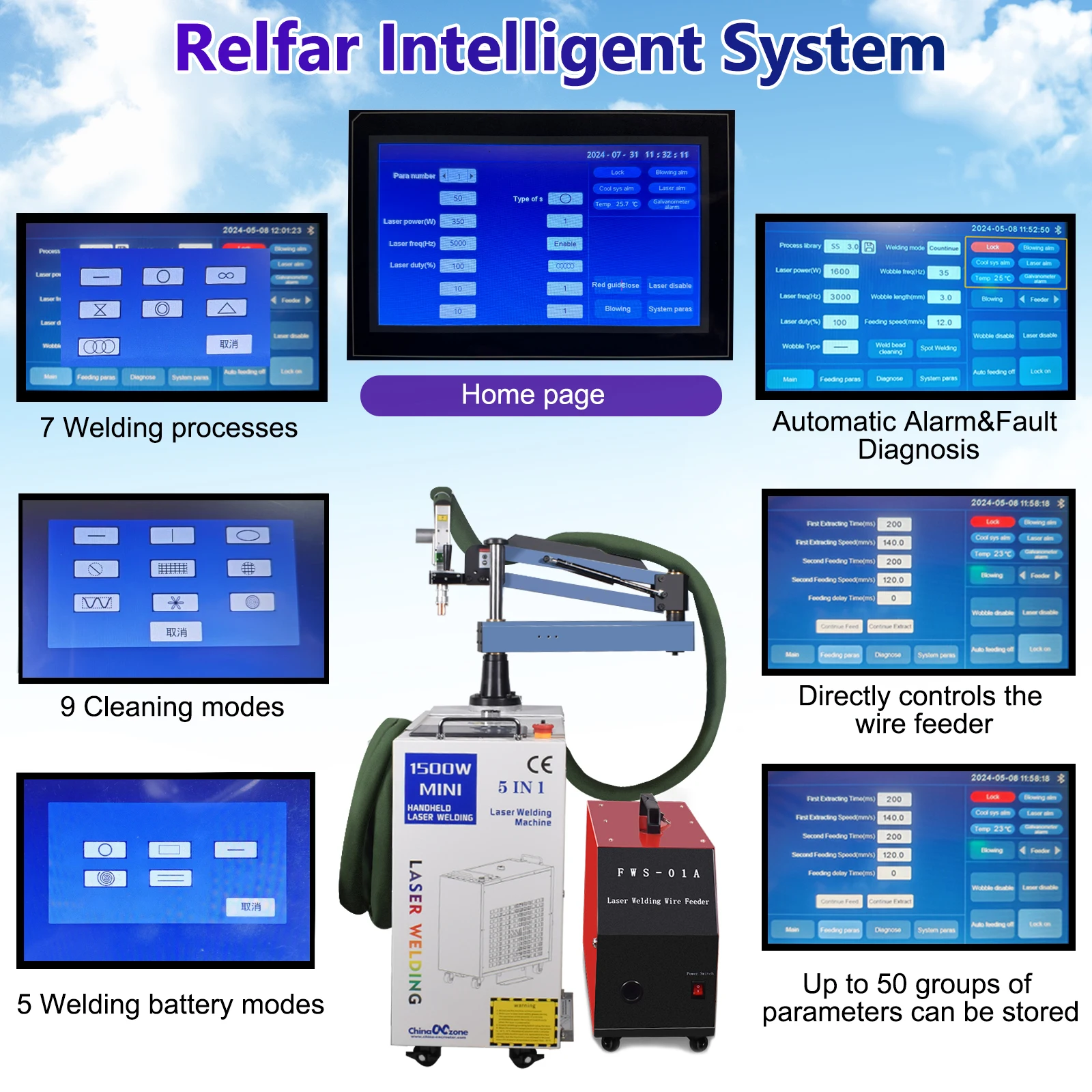2000W Double Pendulum 6-in-1 Fiber Laser Battery Welding Cleaning Cutting Welding Machine Handheld Laser Welder for All Metal