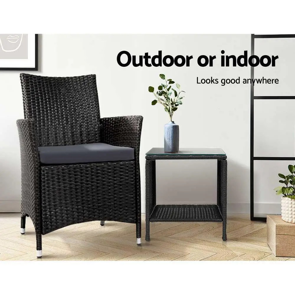 Outdoor Rattan Wicker Coffee Side Table Black Garden Patio Small Desk Storage Table