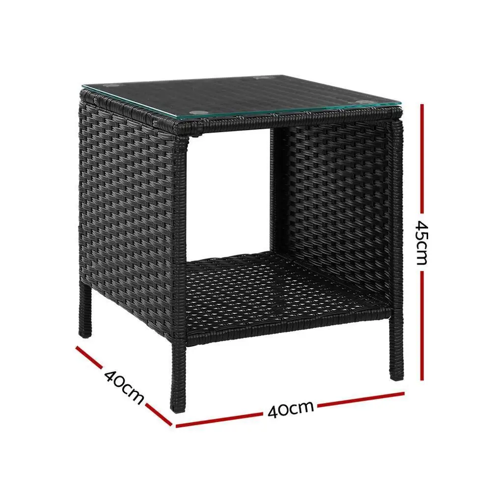 Outdoor Rattan Wicker Coffee Side Table Black Garden Patio Small Desk Storage Table